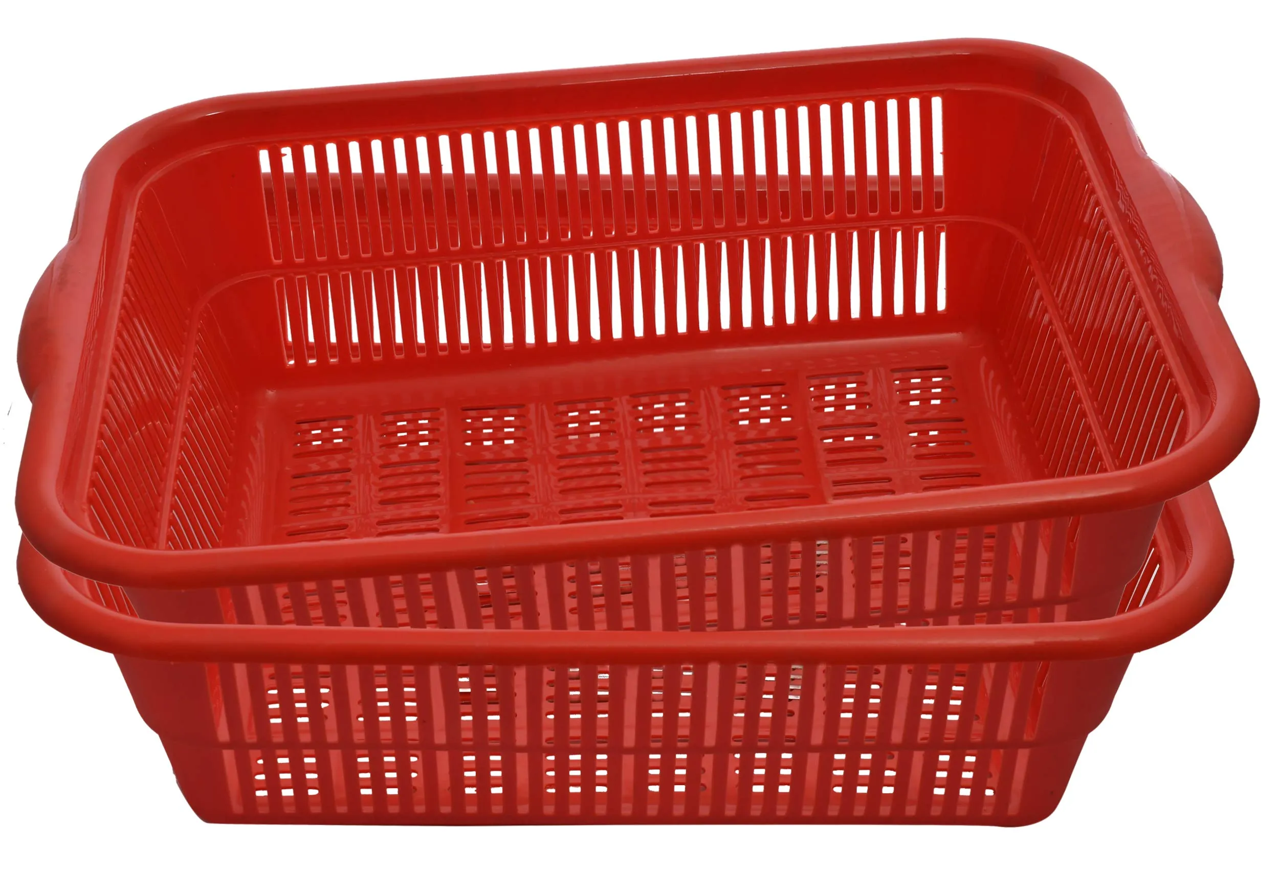 Kuber Industries Plastic 2 Pieces Kitchen Small Size Vegetables and Fruits Washing Basket Dish Rack Multipurpose Organizers (Red)-KUBERMART580