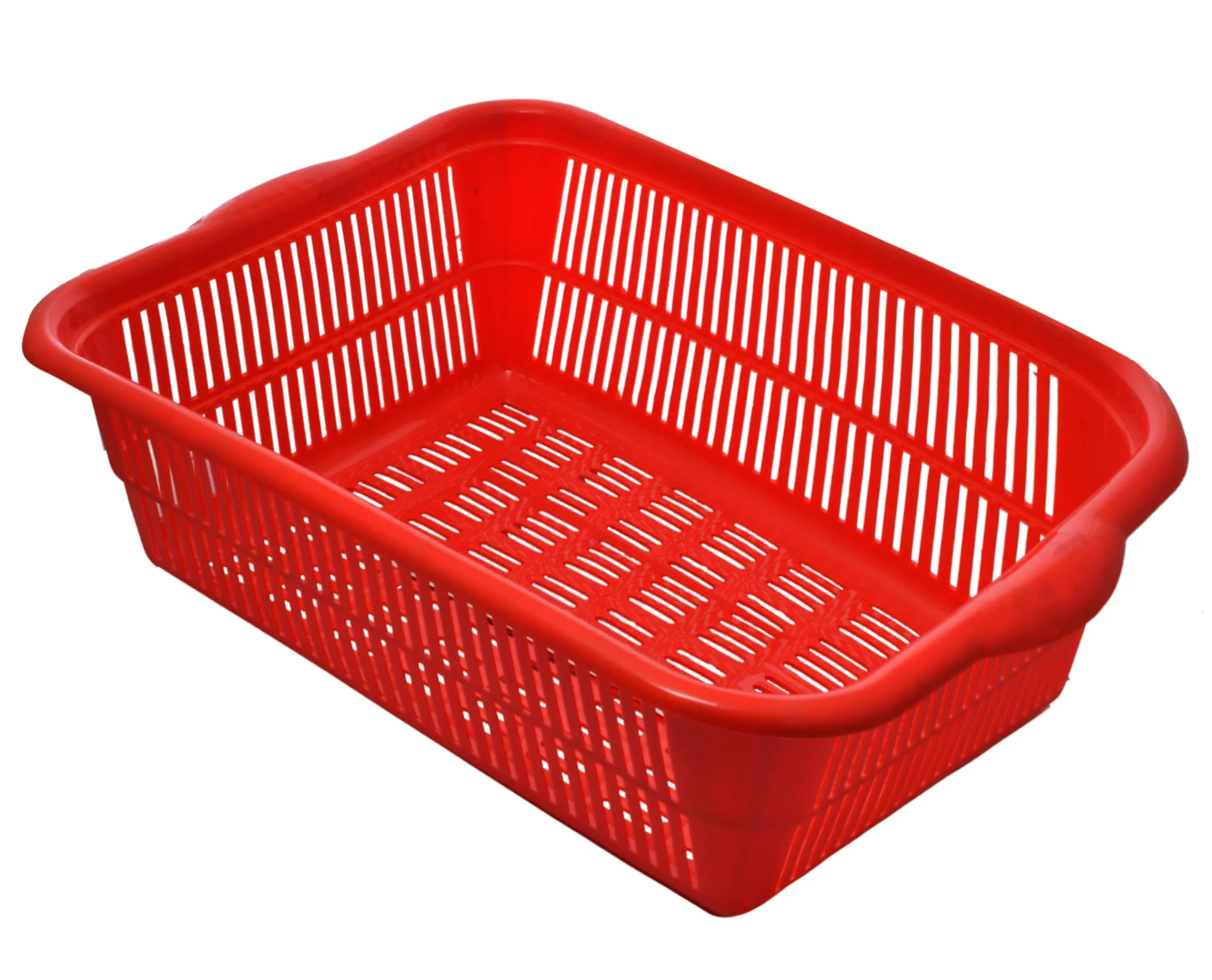 Kuber Industries Plastic 2 Pieces Kitchen Small Size Vegetables and Fruits Washing Basket Dish Rack Multipurpose Organizers (Red)-KUBERMART580