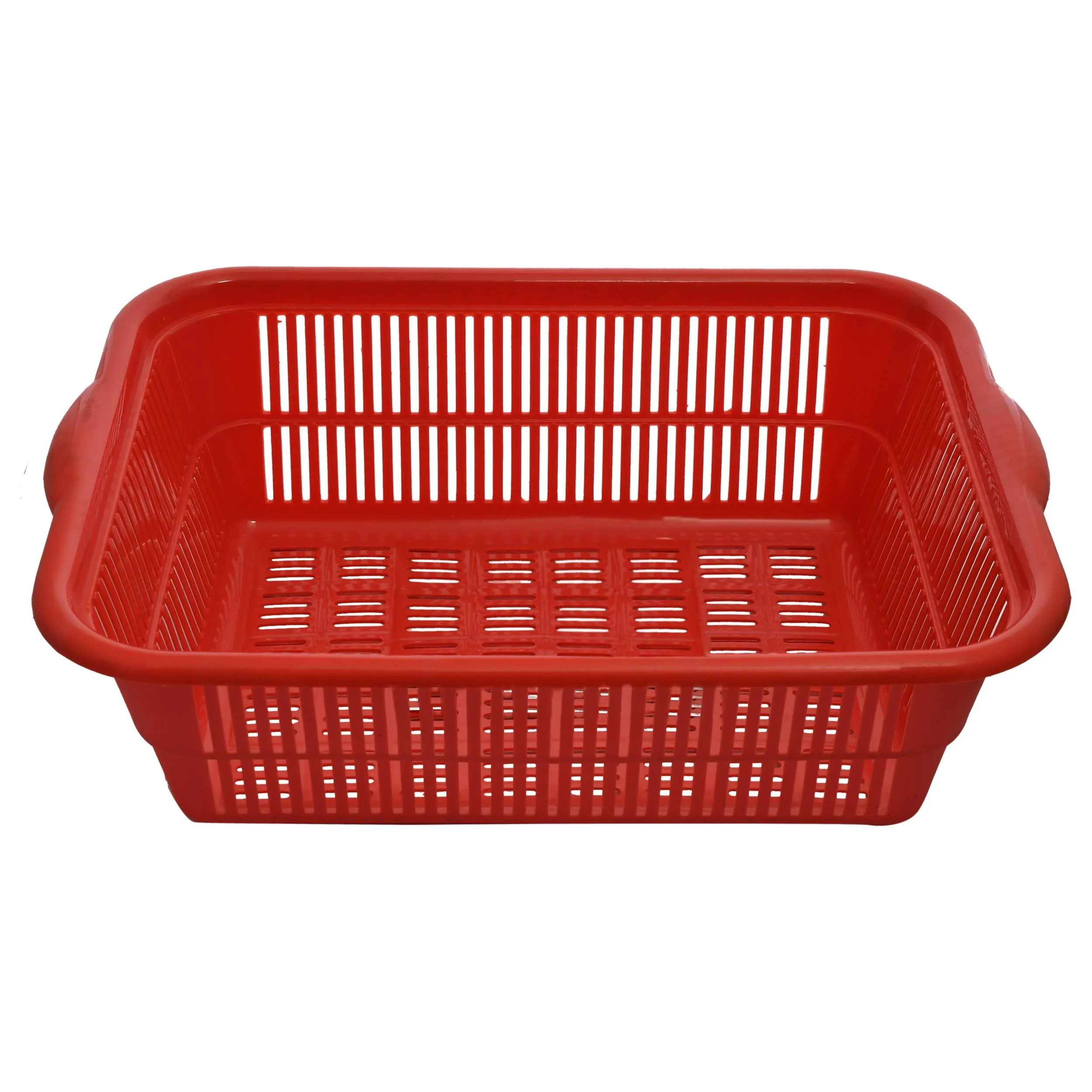 Kuber Industries Plastic 2 Pieces Kitchen Small Size Vegetables and Fruits Washing Basket Dish Rack Multipurpose Organizers (Red)-KUBERMART580