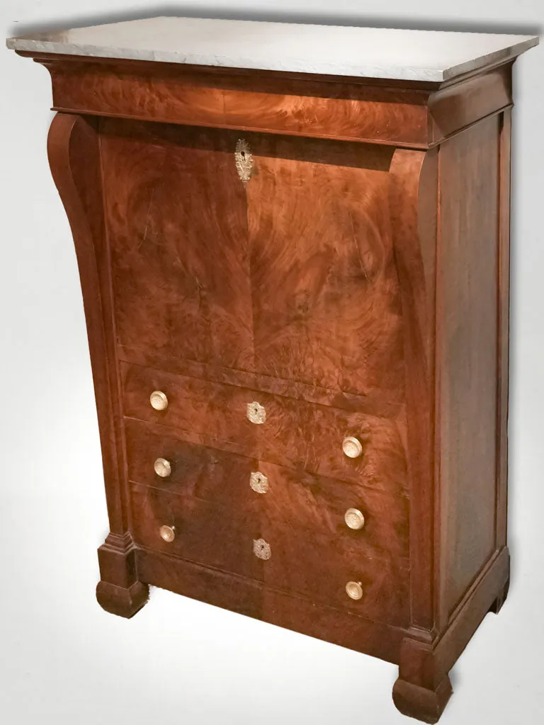 Late 18th-Century Directoire Mahogany Drop-Front Secretary Desk w/ Marble Top 59½"