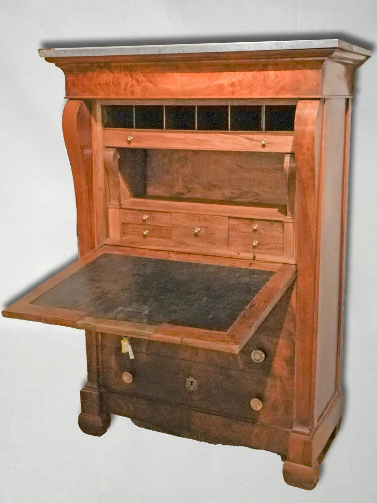 Late 18th-Century Directoire Mahogany Drop-Front Secretary Desk w/ Marble Top 59½"