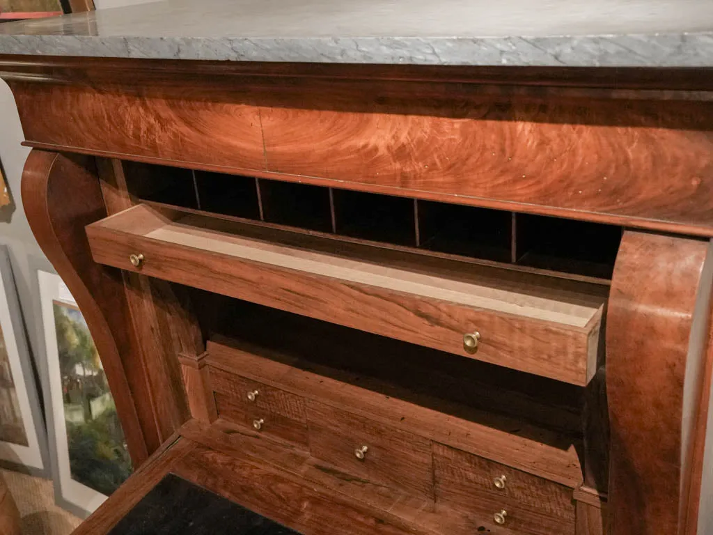 Late 18th-Century Directoire Mahogany Drop-Front Secretary Desk w/ Marble Top 59½"