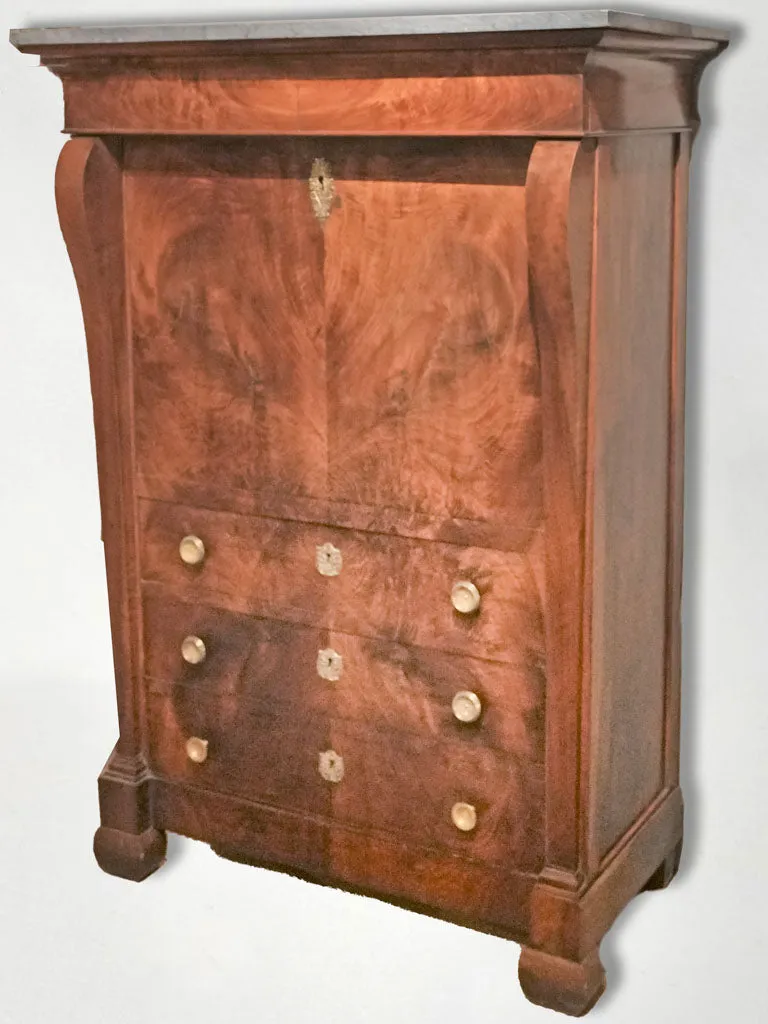 Late 18th-Century Directoire Mahogany Drop-Front Secretary Desk w/ Marble Top 59½"