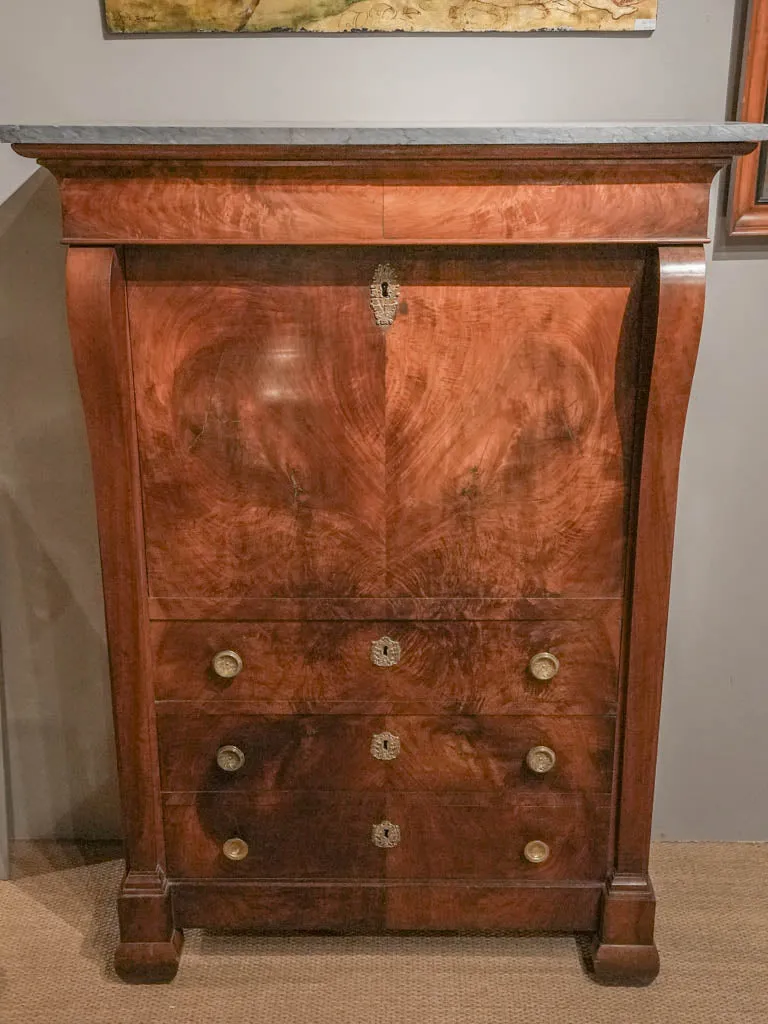 Late 18th-Century Directoire Mahogany Drop-Front Secretary Desk w/ Marble Top 59½"