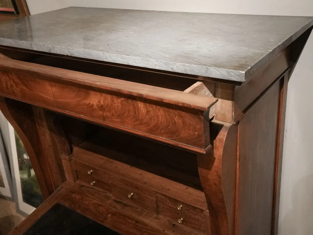 Late 18th-Century Directoire Mahogany Drop-Front Secretary Desk w/ Marble Top 59½"