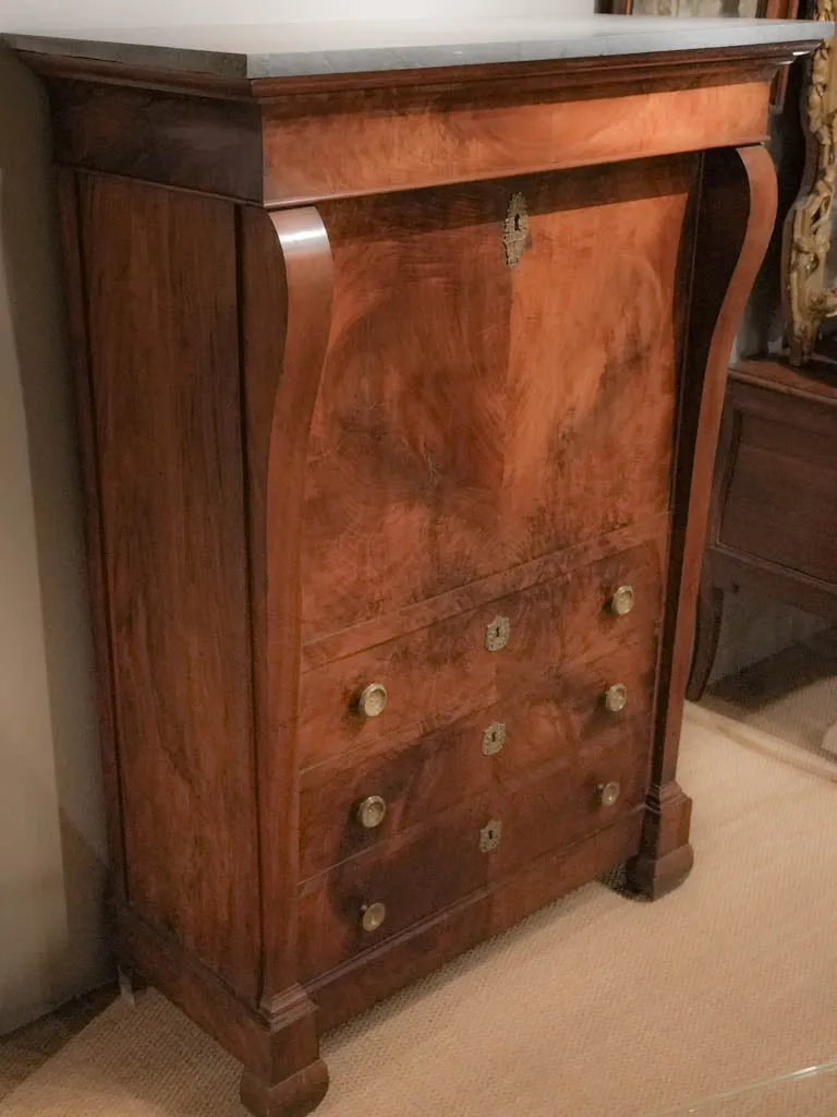 Late 18th-Century Directoire Mahogany Drop-Front Secretary Desk w/ Marble Top 59½"