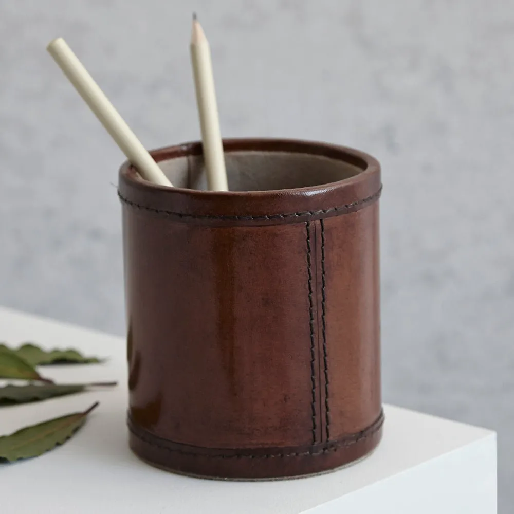 Leather Pen Pot - Round