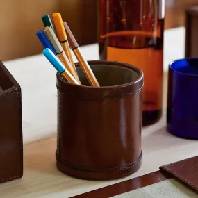 Leather Pen Pot - Round