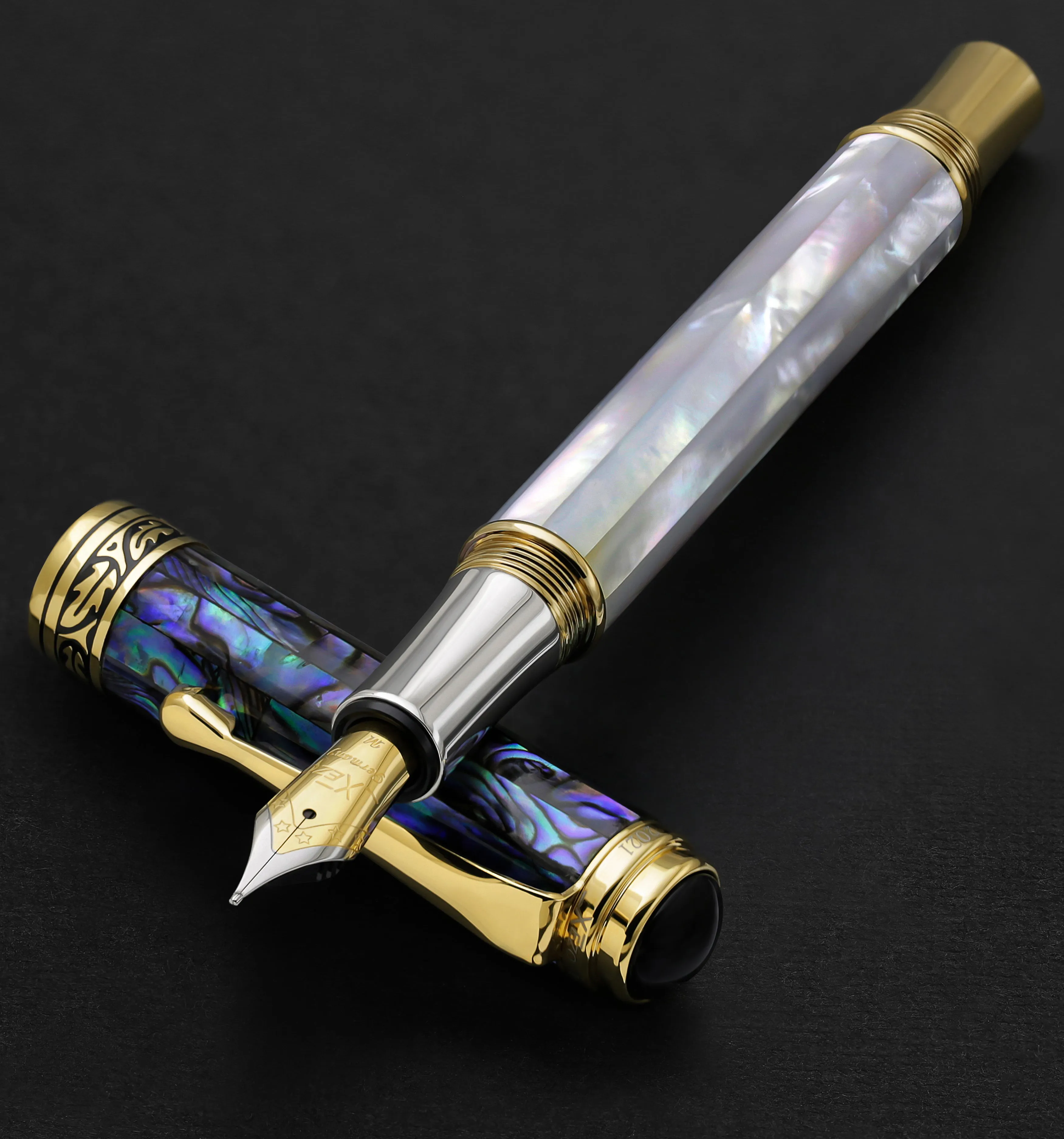 Maestro® 18K Gold Plated Fountain Pen (Medium Nib) - Oceanic White Mother of Pearl & Paua Abalone