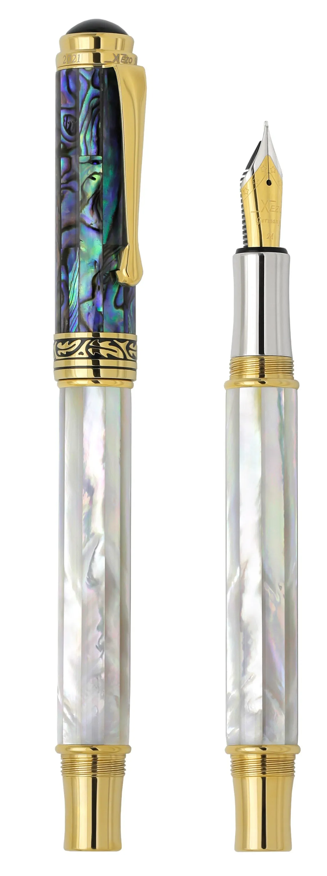 Maestro® 18K Gold Plated Fountain Pen (Medium Nib) - Oceanic White Mother of Pearl & Paua Abalone