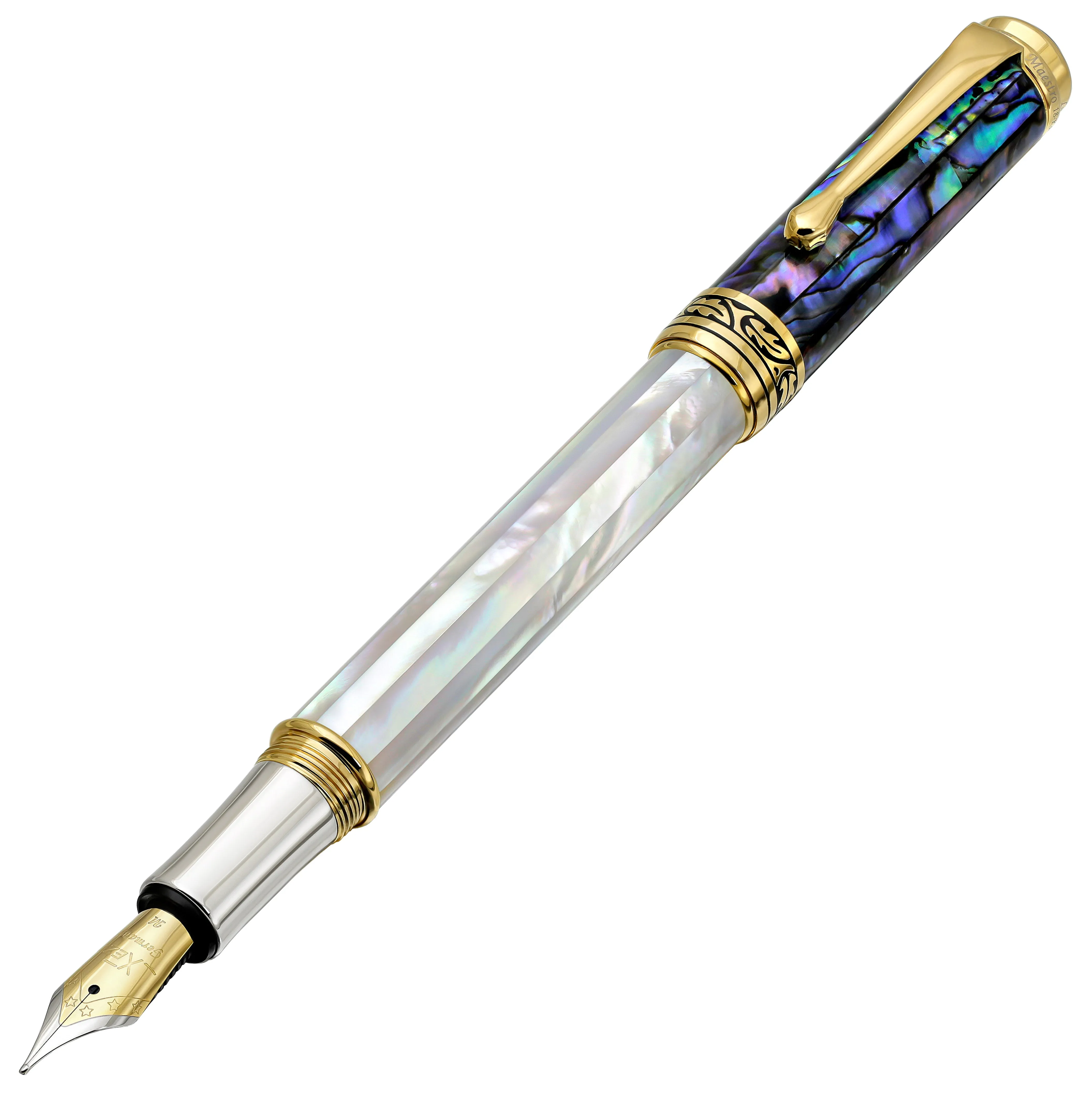 Maestro® 18K Gold Plated Fountain Pen (Medium Nib) - Oceanic White Mother of Pearl & Paua Abalone