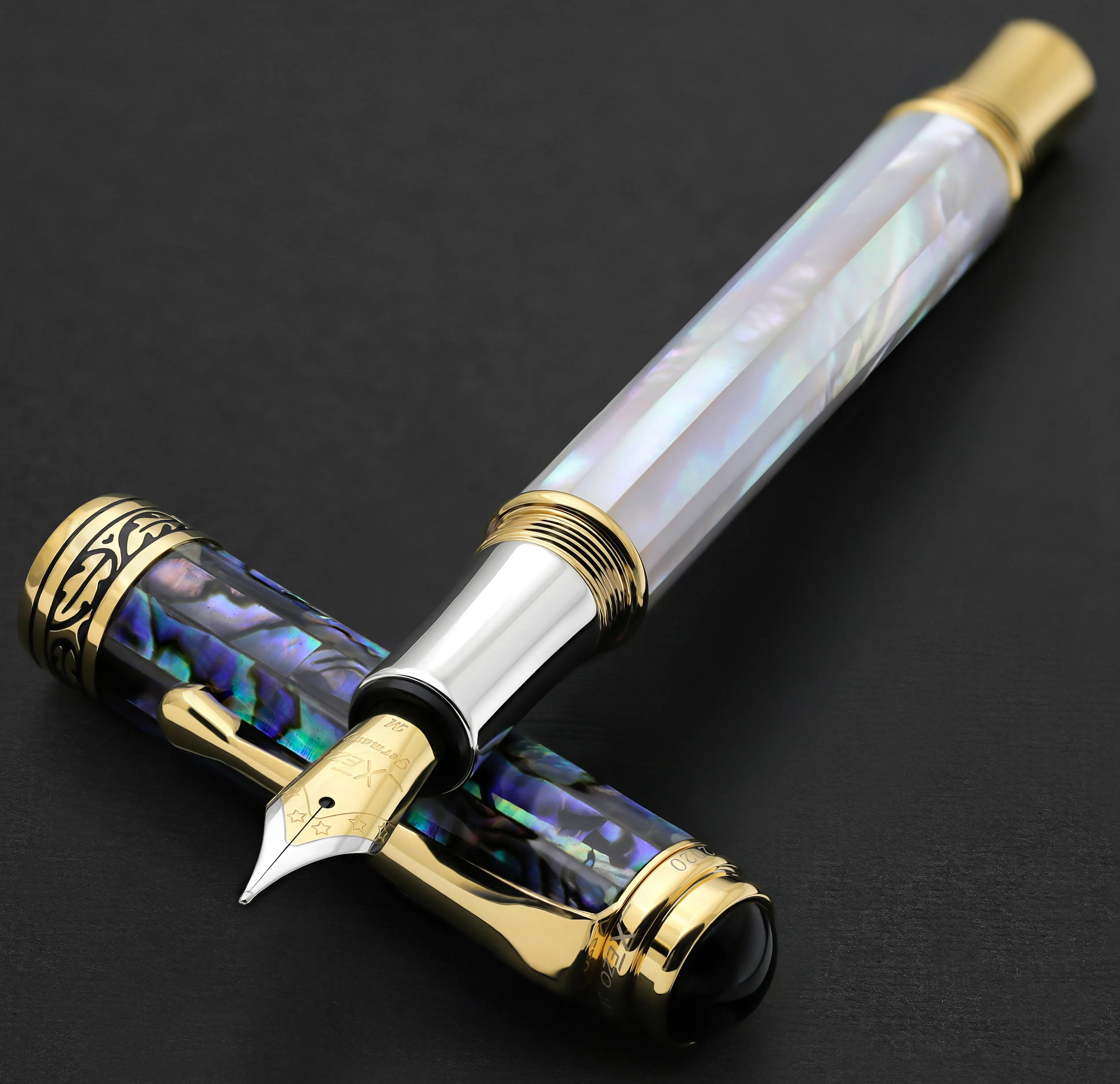 Maestro® 18K Gold Plated Fountain Pen (Medium Nib) - Oceanic White Mother of Pearl & Paua Abalone