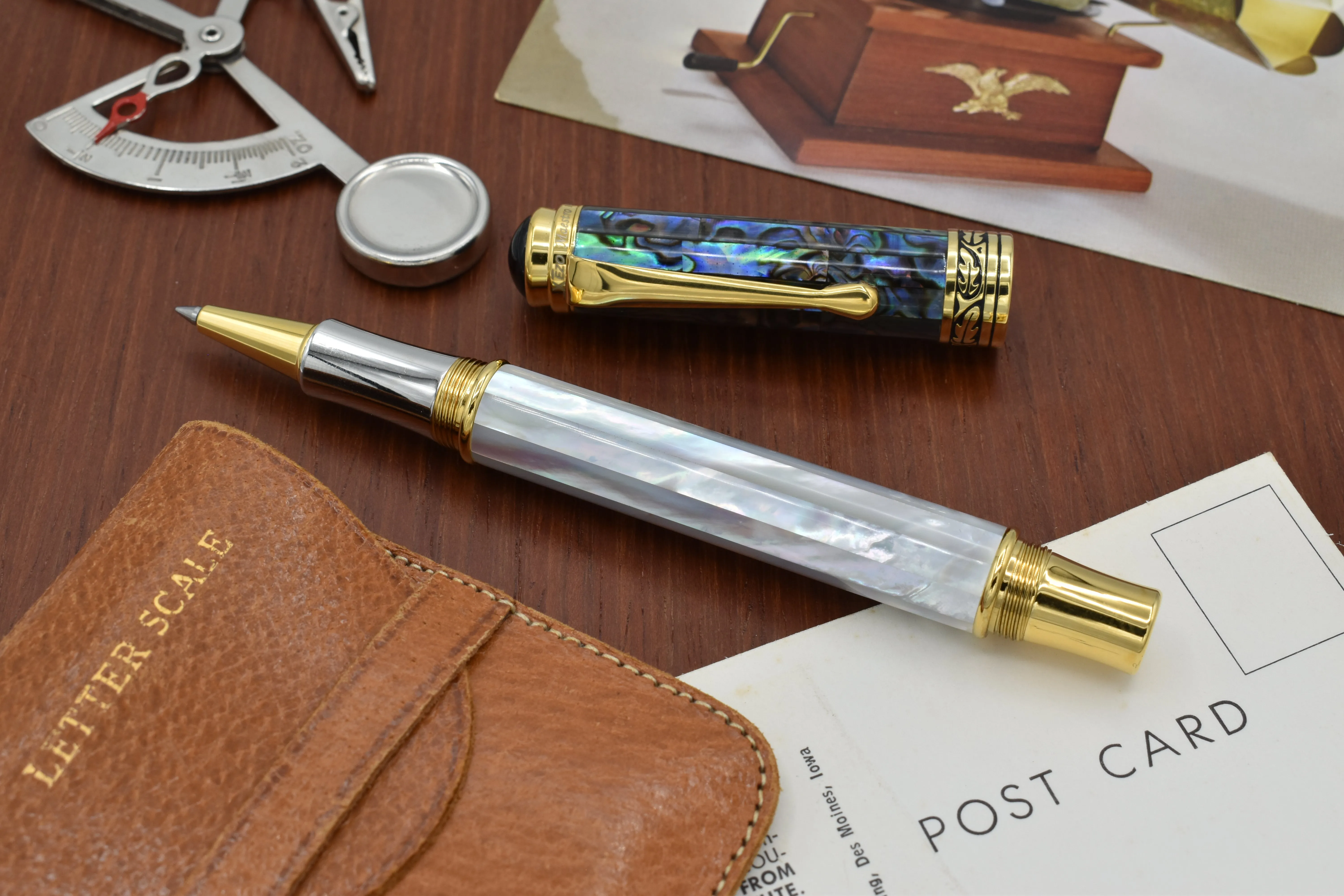 Maestro® 18K Gold Plated Rollerball Pen - Oceanic White Mother of Pearl & Paua Abalone