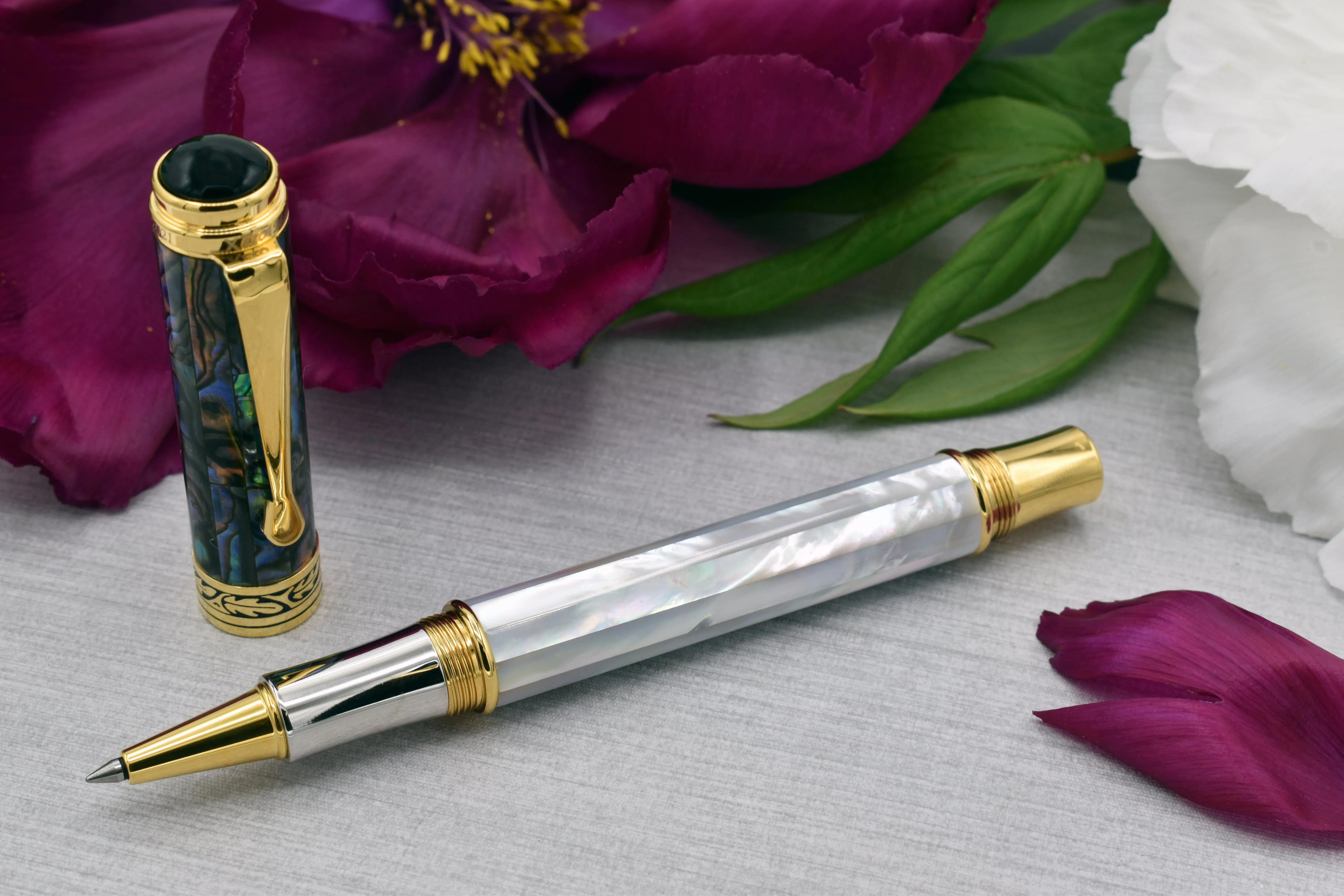 Maestro® 18K Gold Plated Rollerball Pen - Oceanic White Mother of Pearl & Paua Abalone