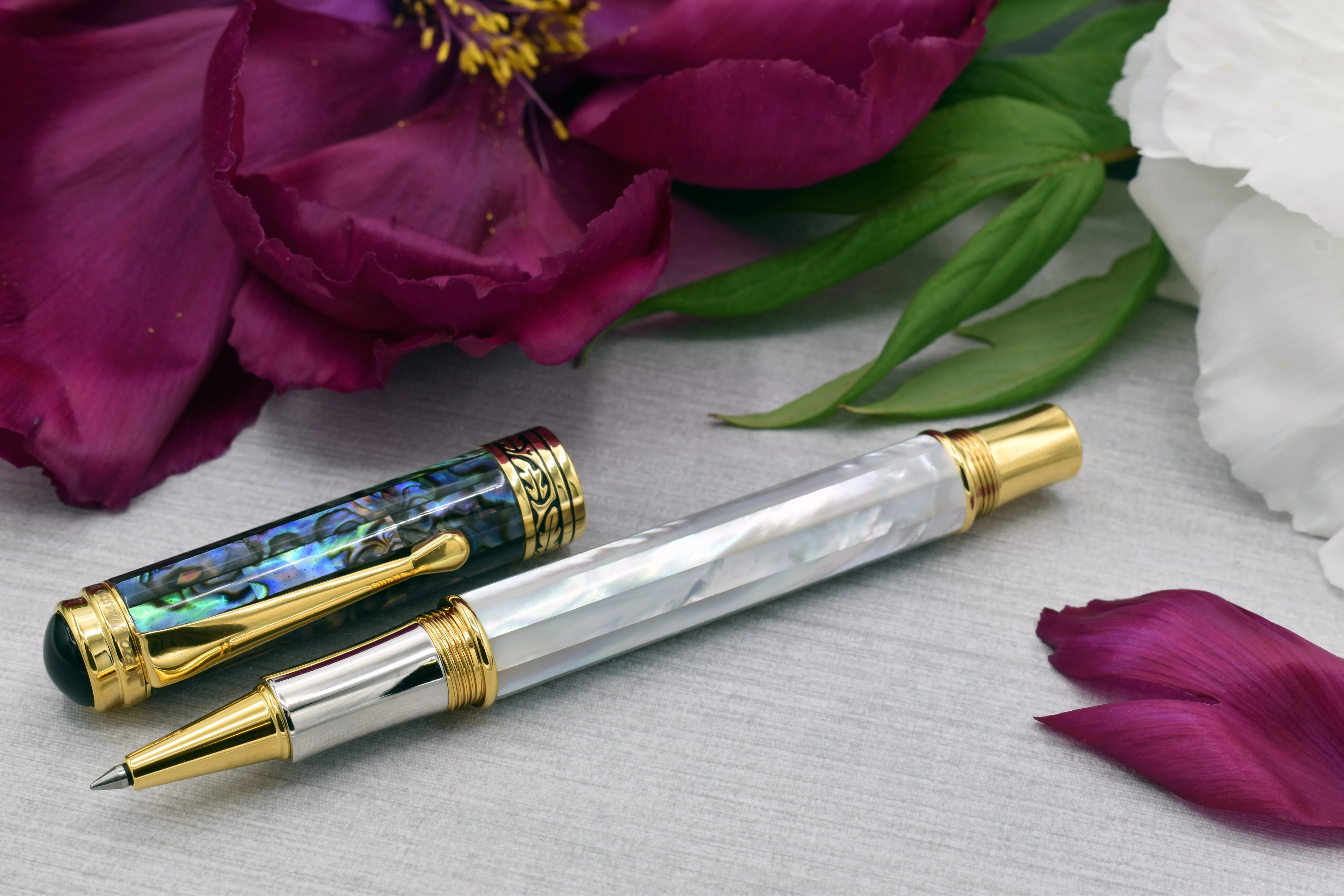 Maestro® 18K Gold Plated Rollerball Pen - Oceanic White Mother of Pearl & Paua Abalone