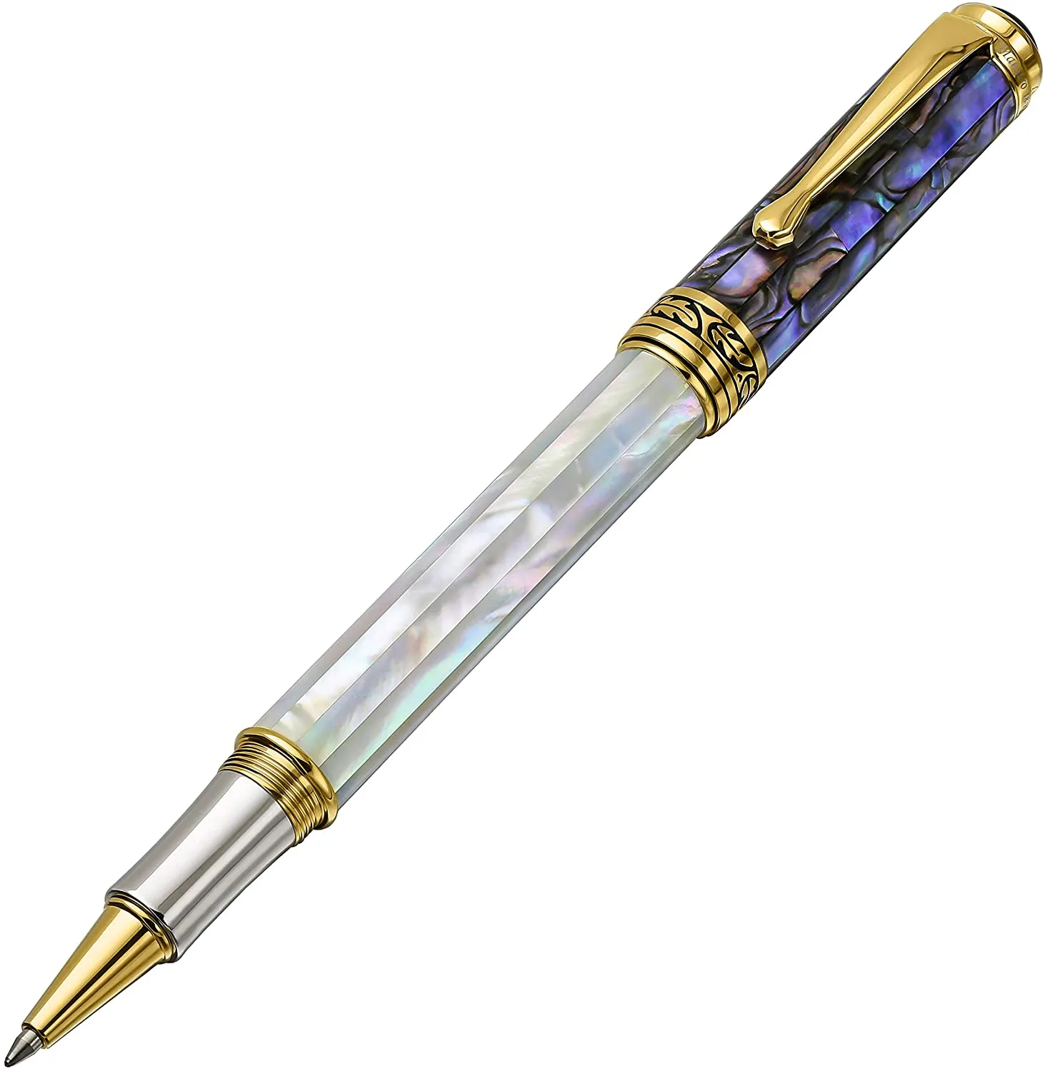 Maestro® 18K Gold Plated Rollerball Pen - Oceanic White Mother of Pearl & Paua Abalone