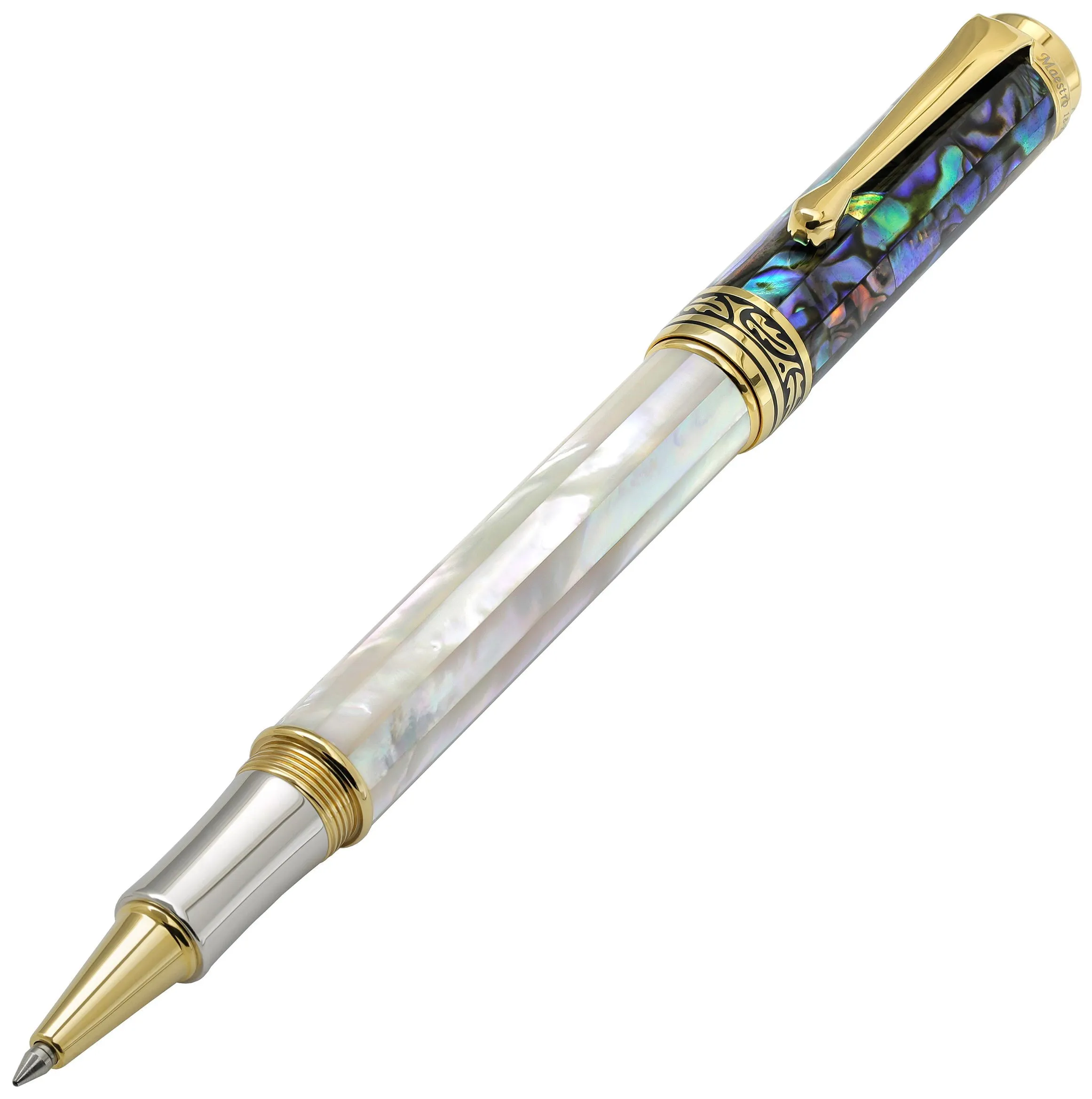 Maestro® 18K Gold Plated Rollerball Pen - Oceanic White Mother of Pearl & Paua Abalone