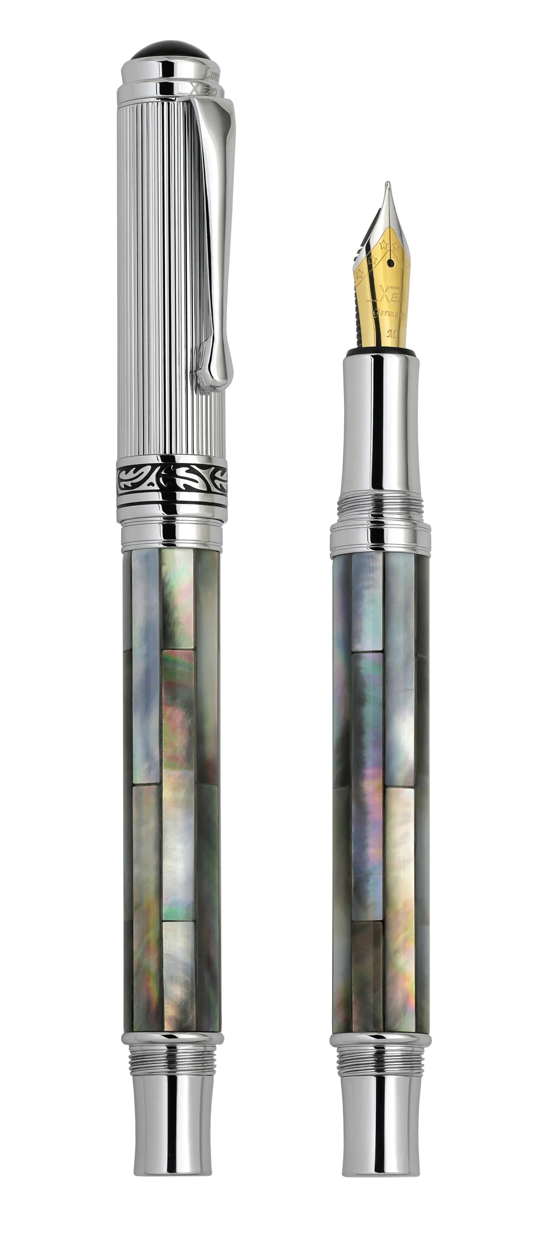 Maestro® Black Mother of Pearl Fountain Pen (Medium Nib) - Chrome Plated