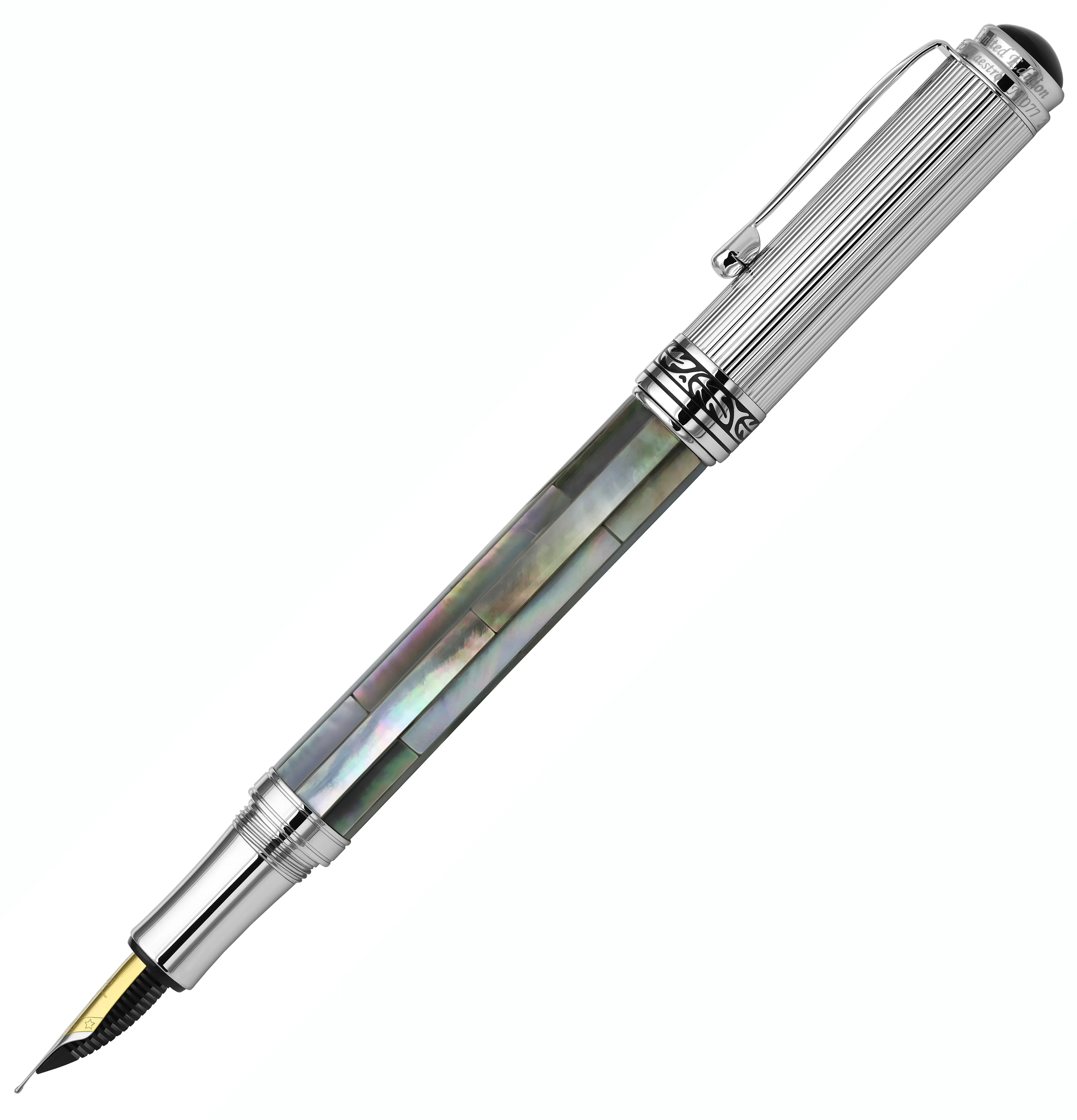 Maestro® Black Mother of Pearl Fountain Pen (Medium Nib) - Chrome Plated