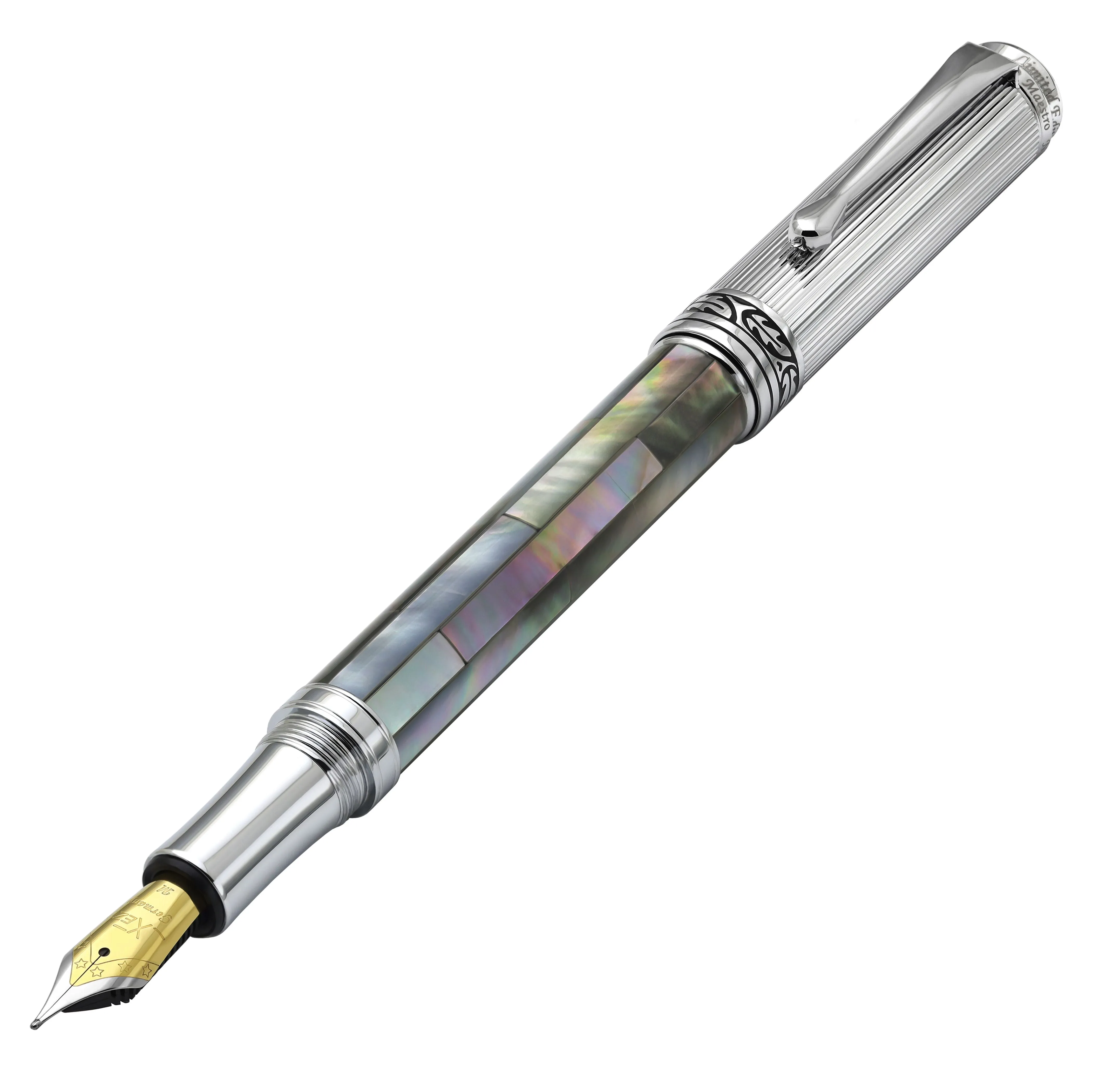 Maestro® Black Mother of Pearl Fountain Pen (Medium Nib) - Chrome Plated