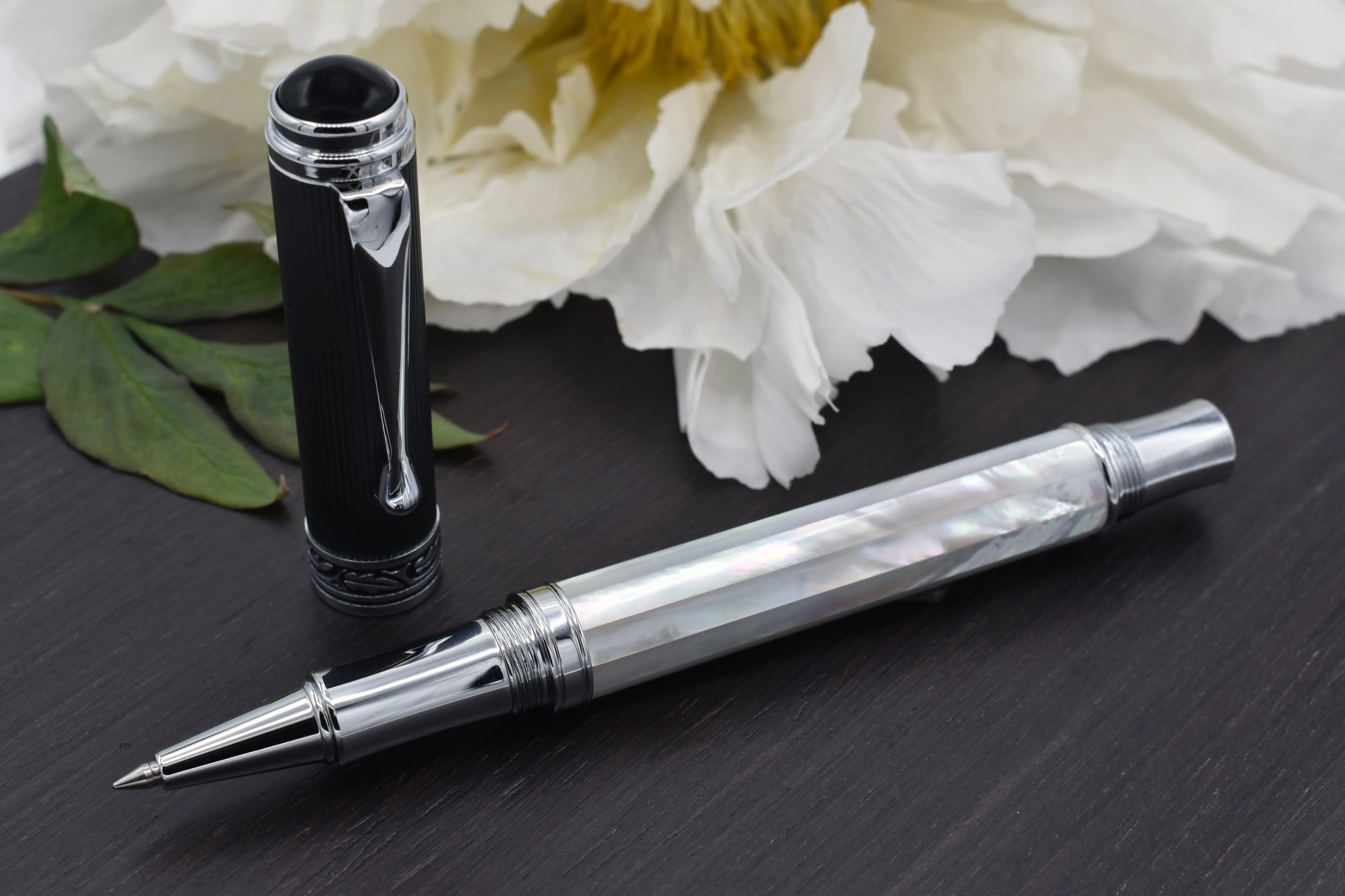 Maestro® Oceanic White Mother of Pearl Rollerball Pen - DLC (Diamond-Like Coating) PVD Cap