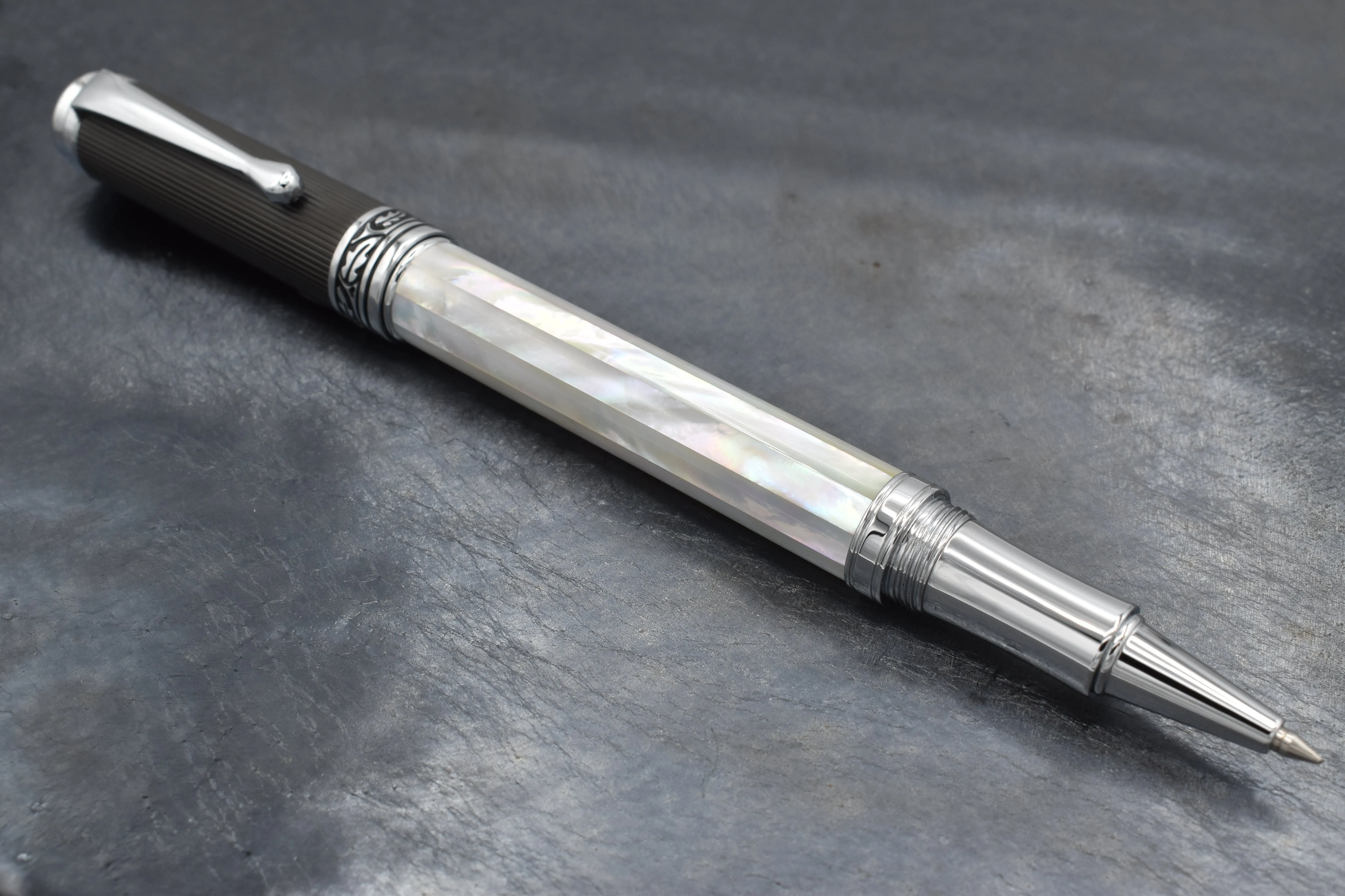 Maestro® Oceanic White Mother of Pearl Rollerball Pen - DLC (Diamond-Like Coating) PVD Cap