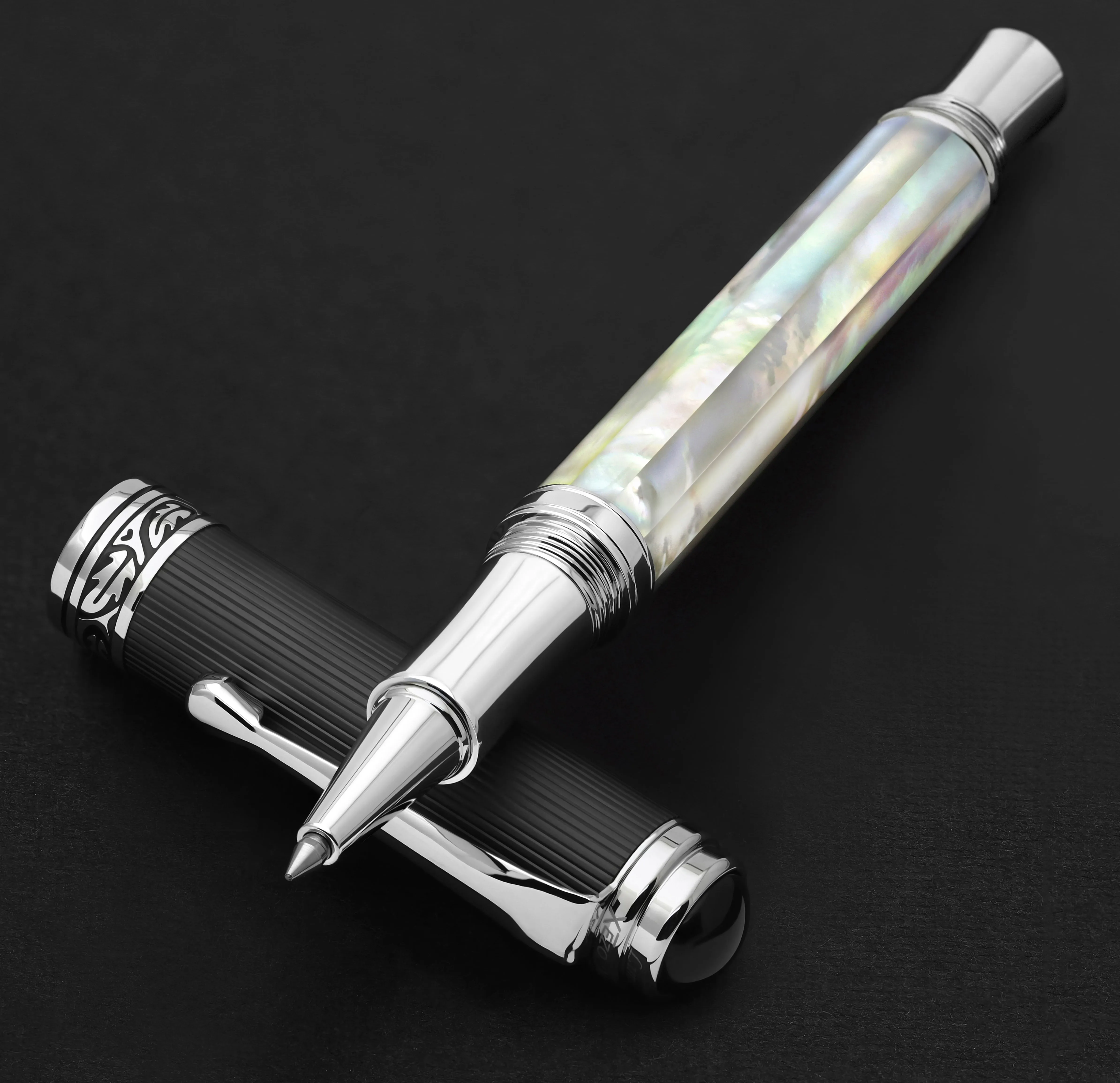 Maestro® Oceanic White Mother of Pearl Rollerball Pen - DLC (Diamond-Like Coating) PVD Cap