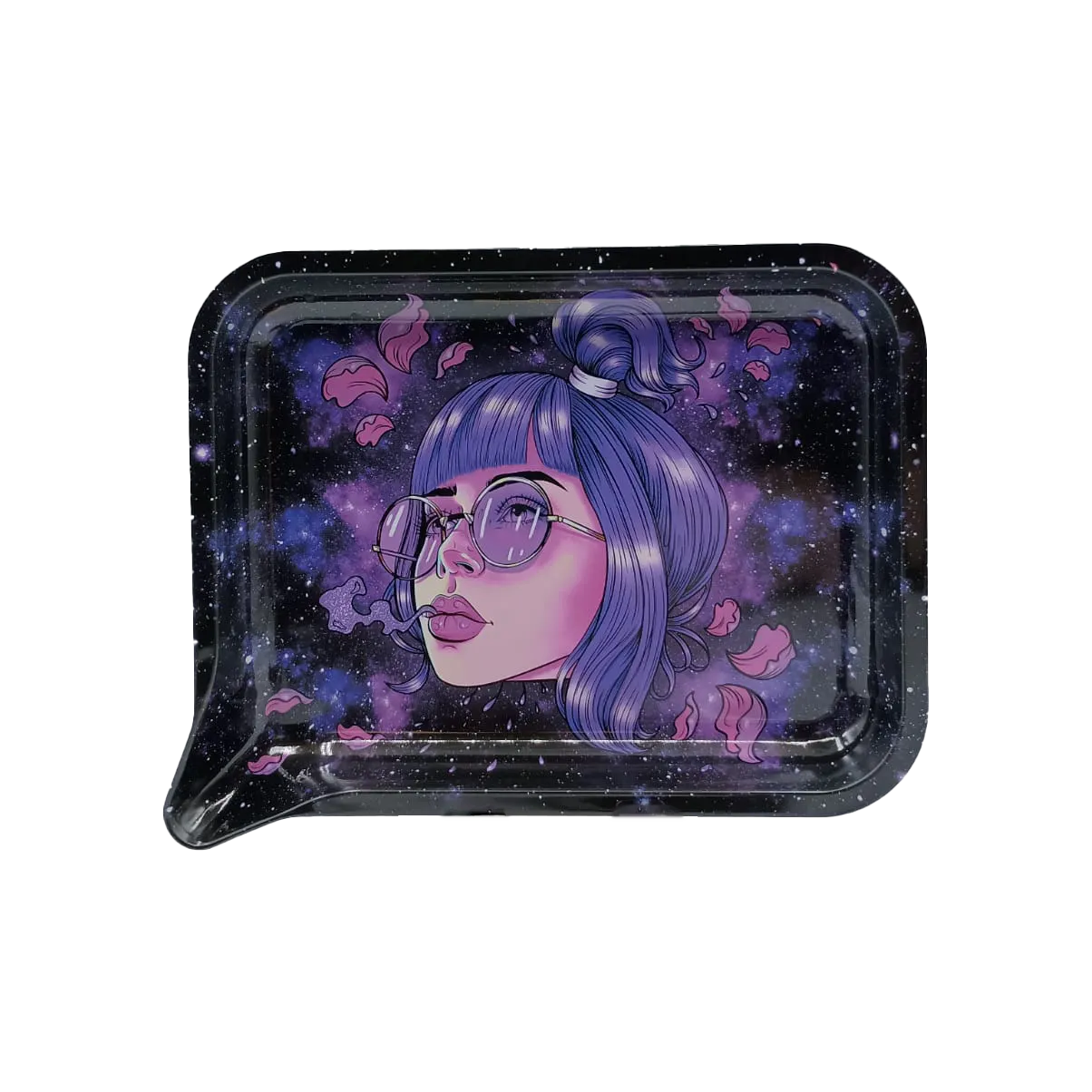 Medium Funnel Rolling Tray With 3D Lids (Purple Girl With Glasses)