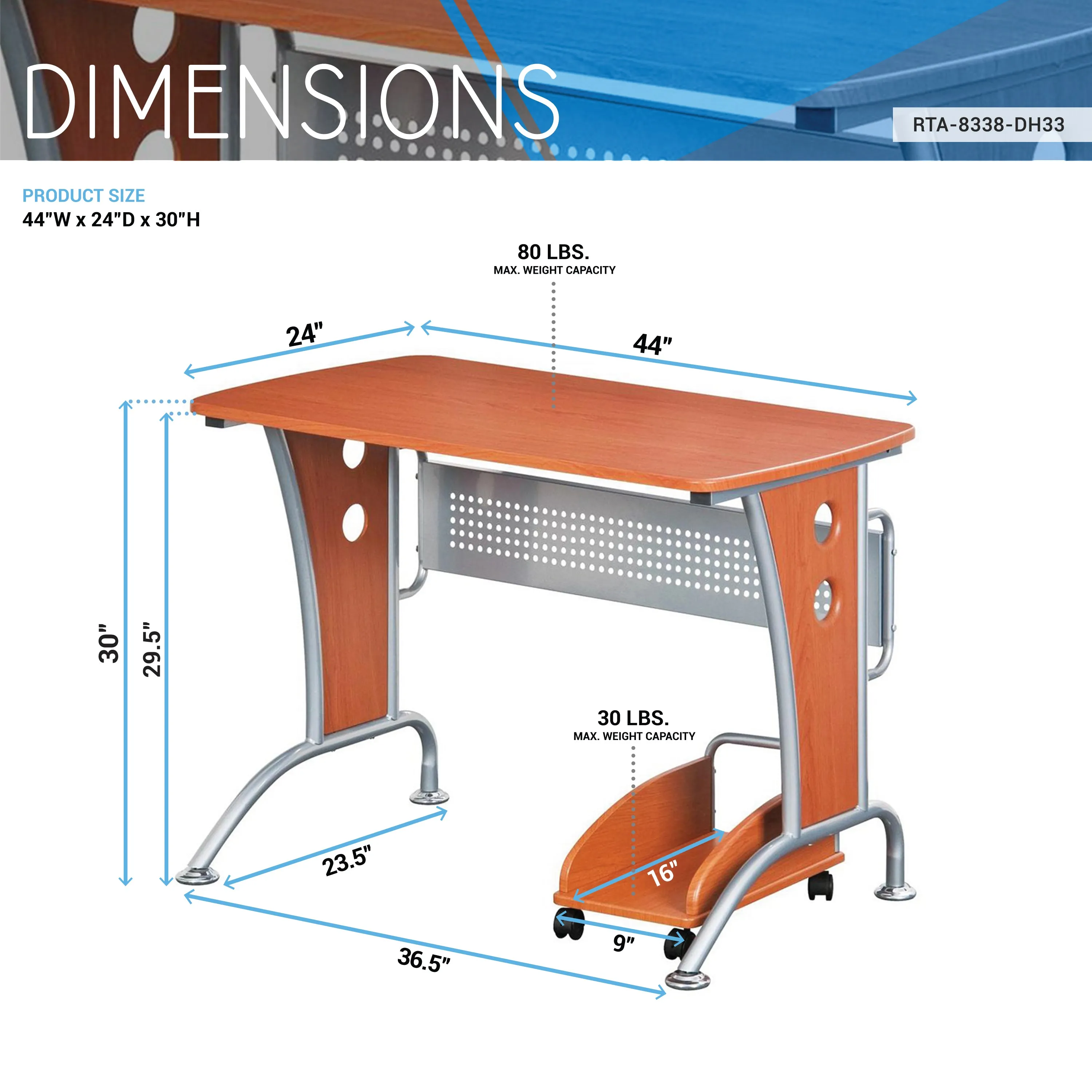 Modern Computer Desk With Mobile CPU Caddy