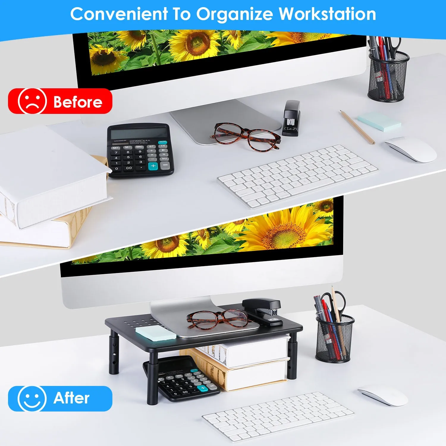 Monitor Stand Riser 3 Height Adjustable Desk Riser Organizer with Ventilation Holes