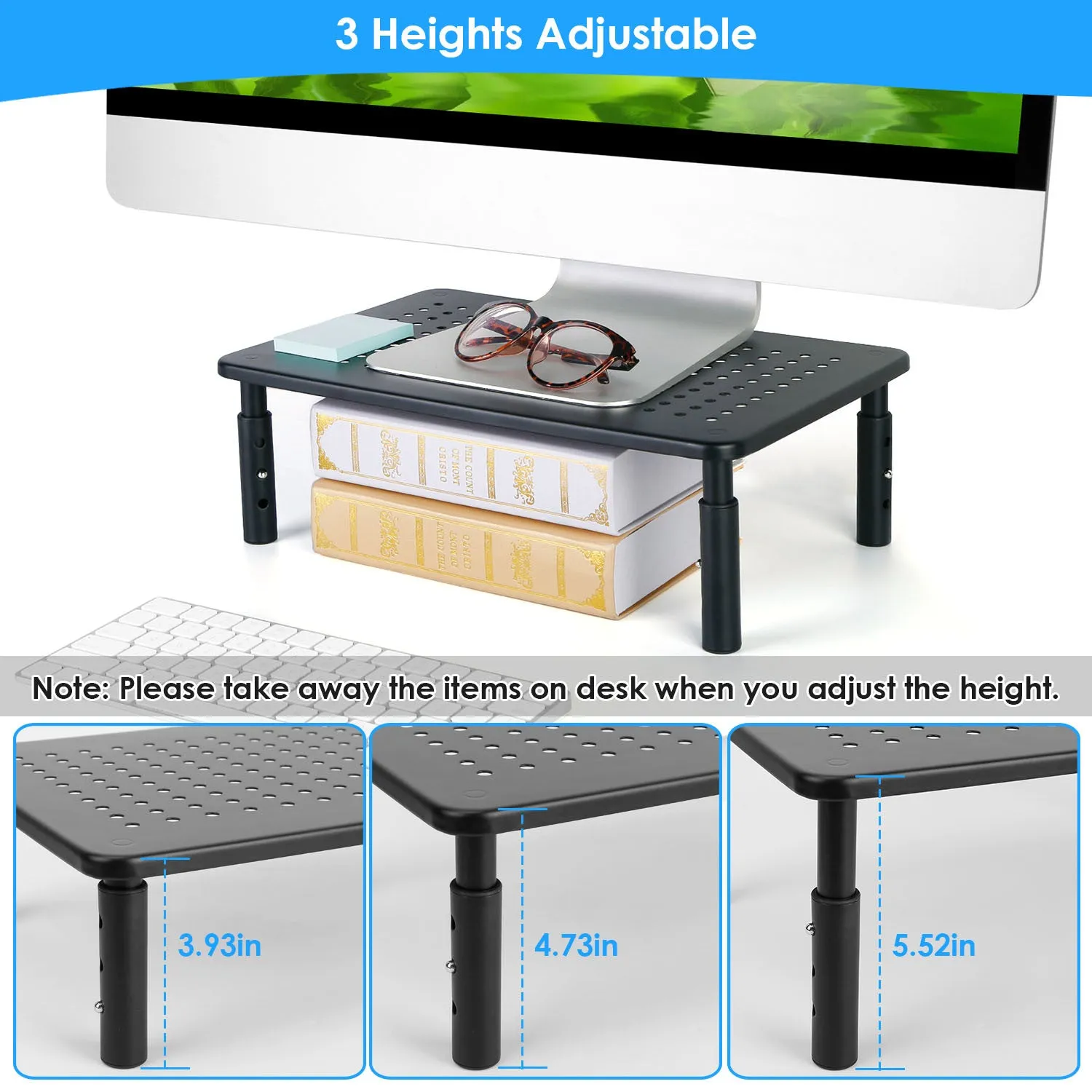 Monitor Stand Riser 3 Height Adjustable Desk Riser Organizer with Ventilation Holes