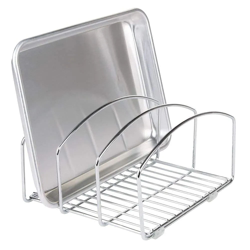 NAOE Kitchen Dish Rack Organizer-Wire Metal Cabinet Organizers and Storage Rack For Plates, Dishes, Pots, Lids, Pan Lids, Container Lids - Shelf, Counter & Pantry Organization (Chrome, Step Shelf)