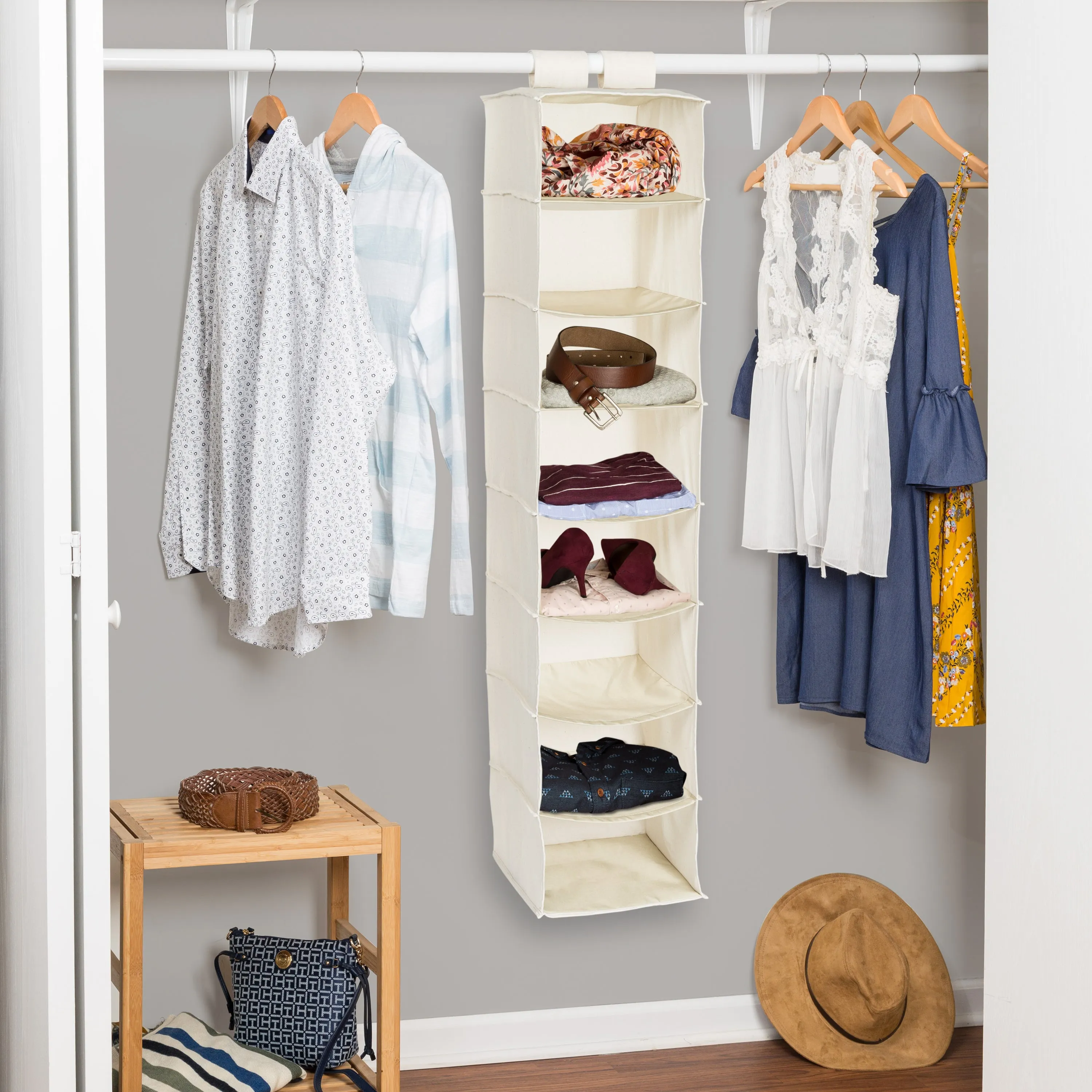 Natural 8-Shelf Hanging Closet Organizer