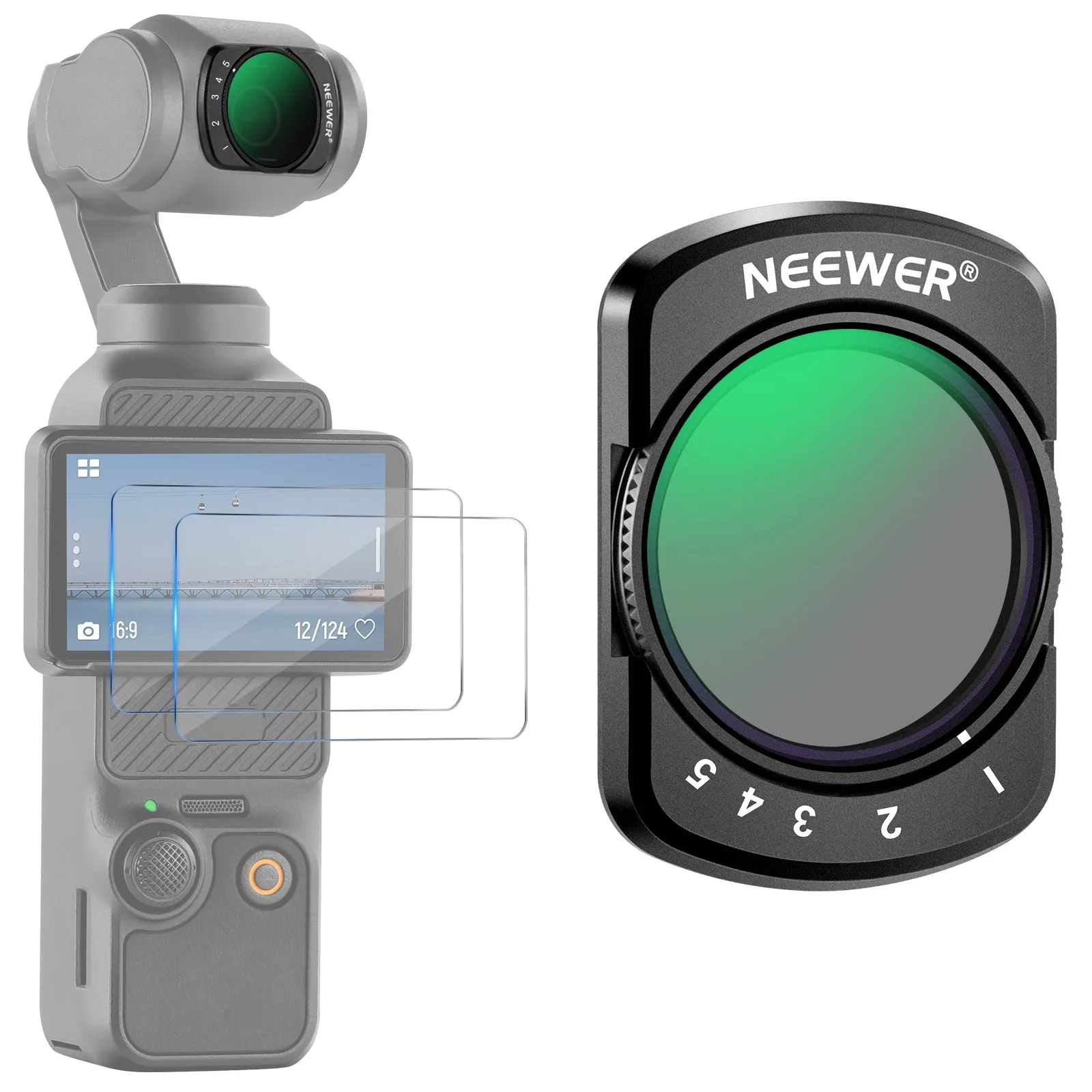 NEEWER Magnetic 1-5 Limited Stops Variable ND2-32 Filter for DJI Osmo Pocket 3