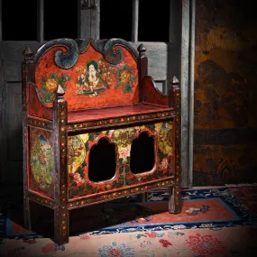 Painted Pegam Prayer Table From Tibet - Ca 1900