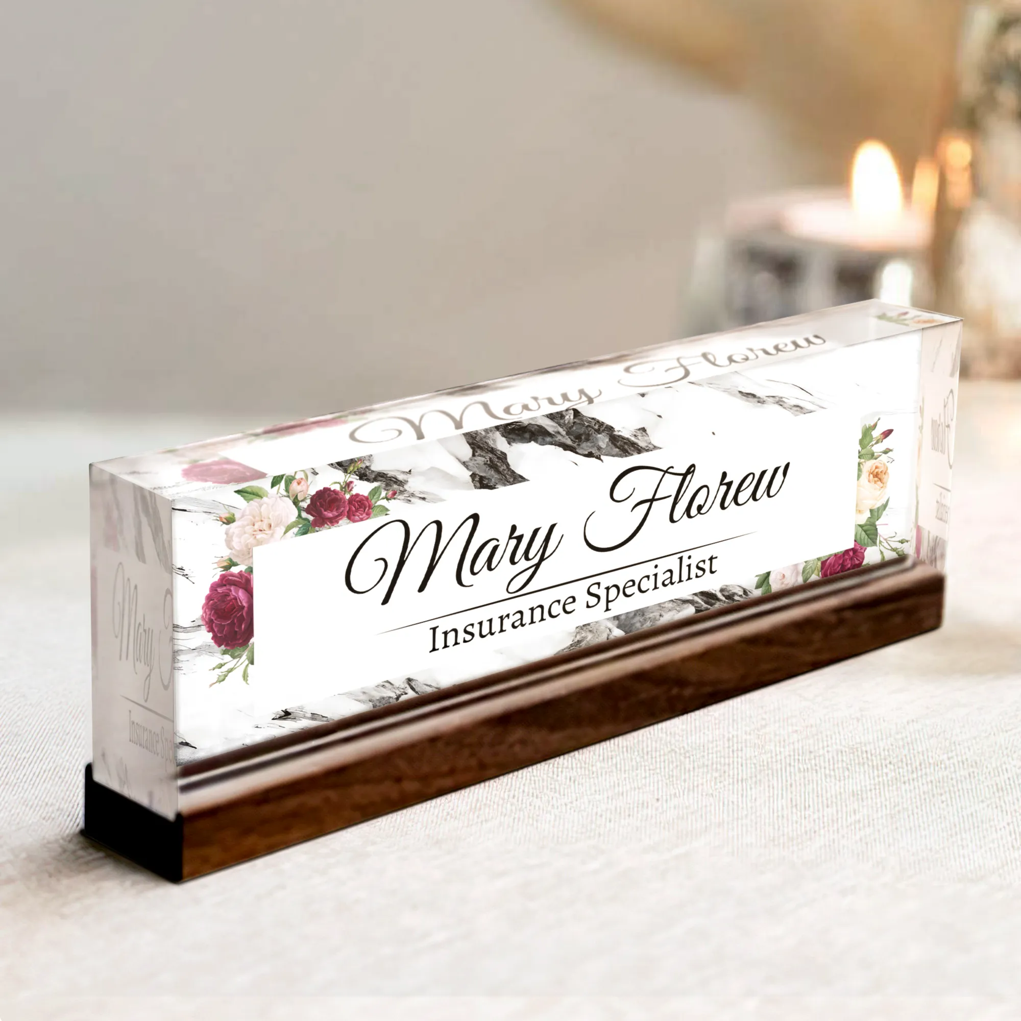 Personalized Foral Desk Name Plate, Custom Acrylic Desk Name TD81-65