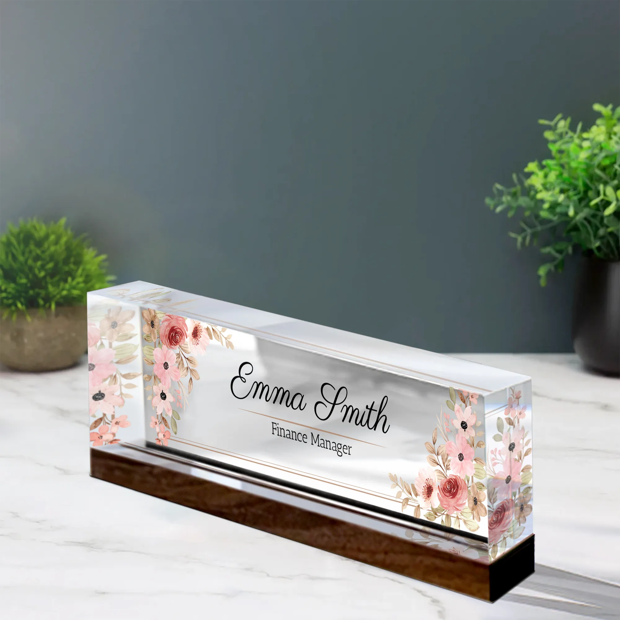 Personalized Foral Desk Name Plate, Custom Acrylic Desk Name TD81-65