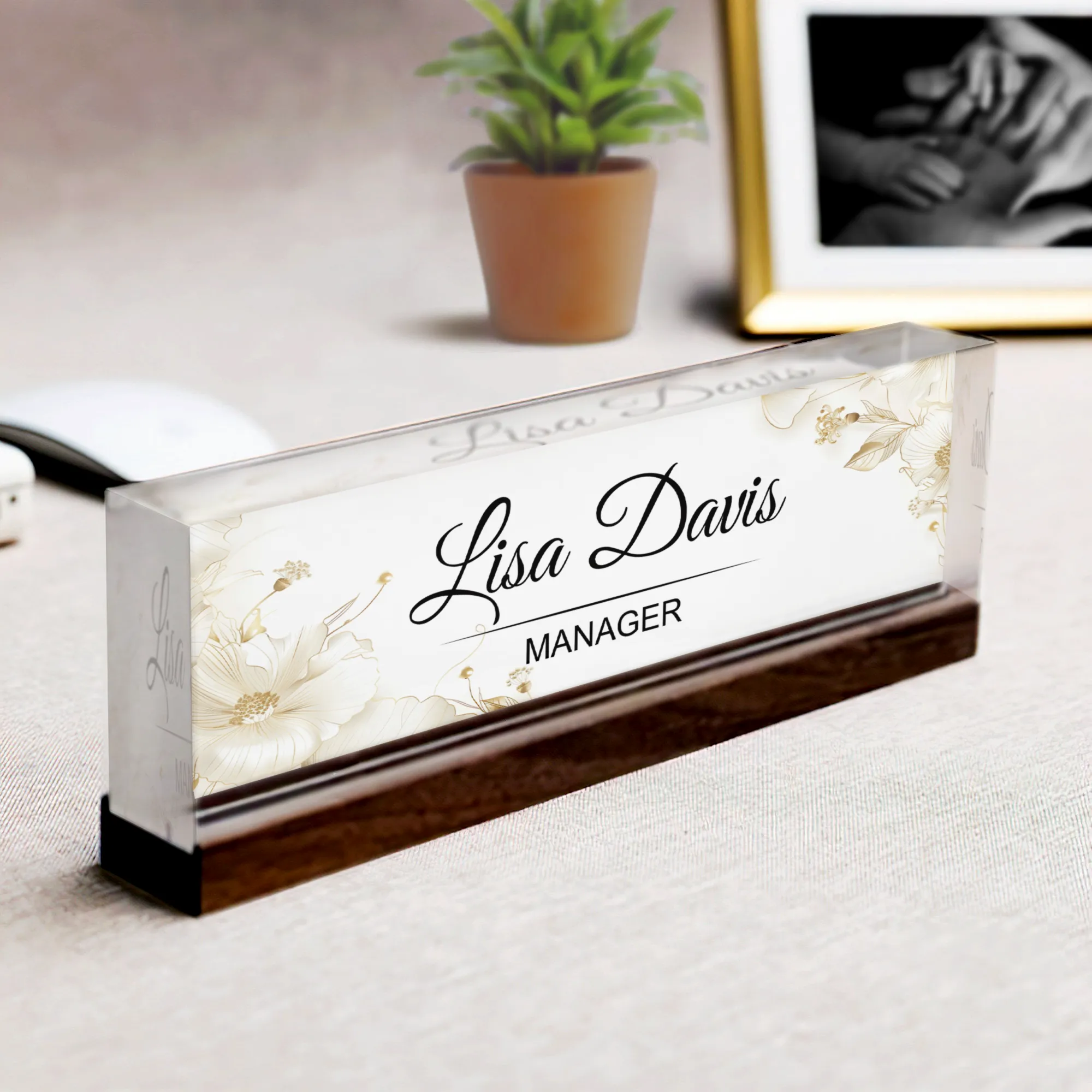 Personalized Foral Desk Name Plate, Custom Acrylic Desk Name TD81-65