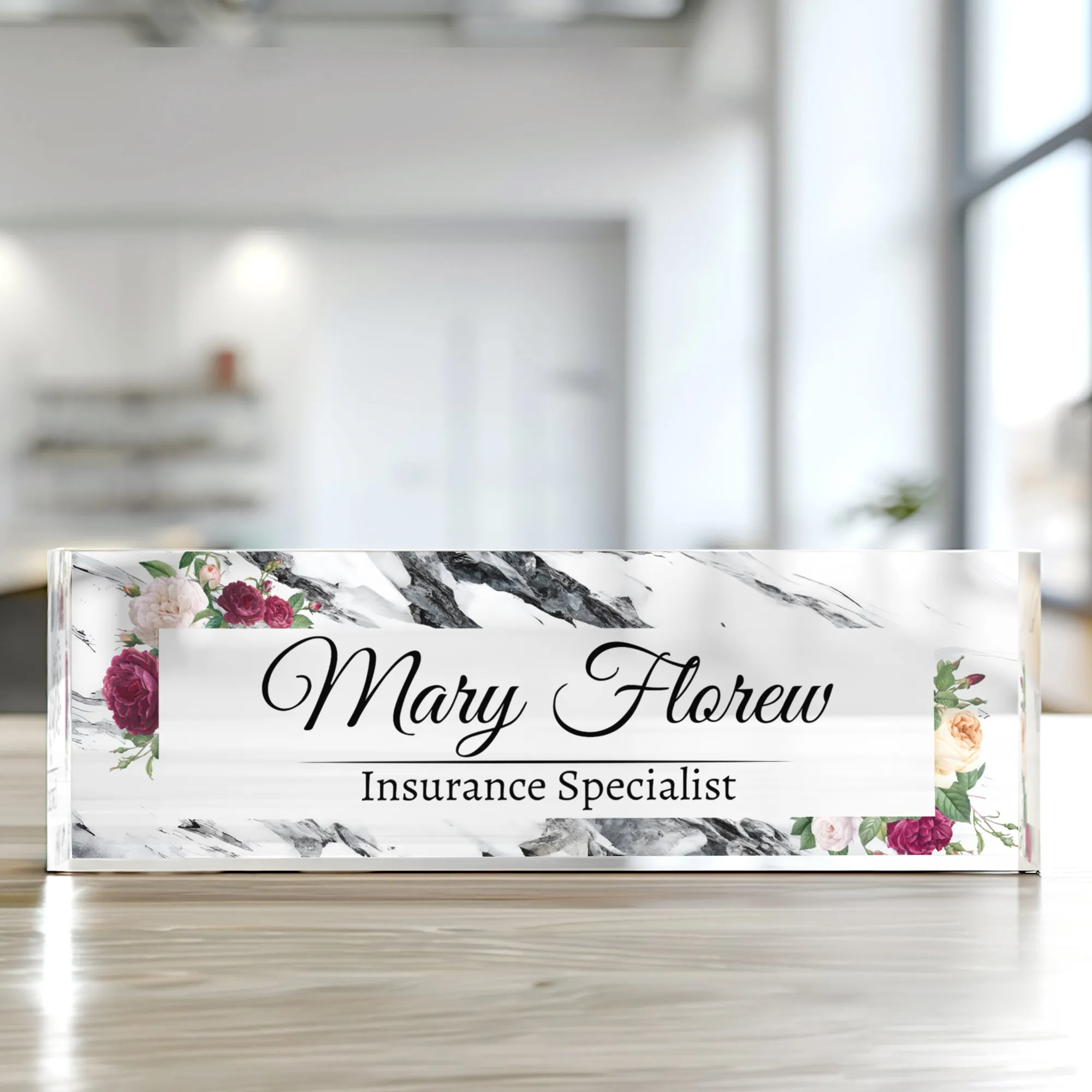 Personalized Foral Desk Name Plate, Custom Acrylic Desk Name TD81-65