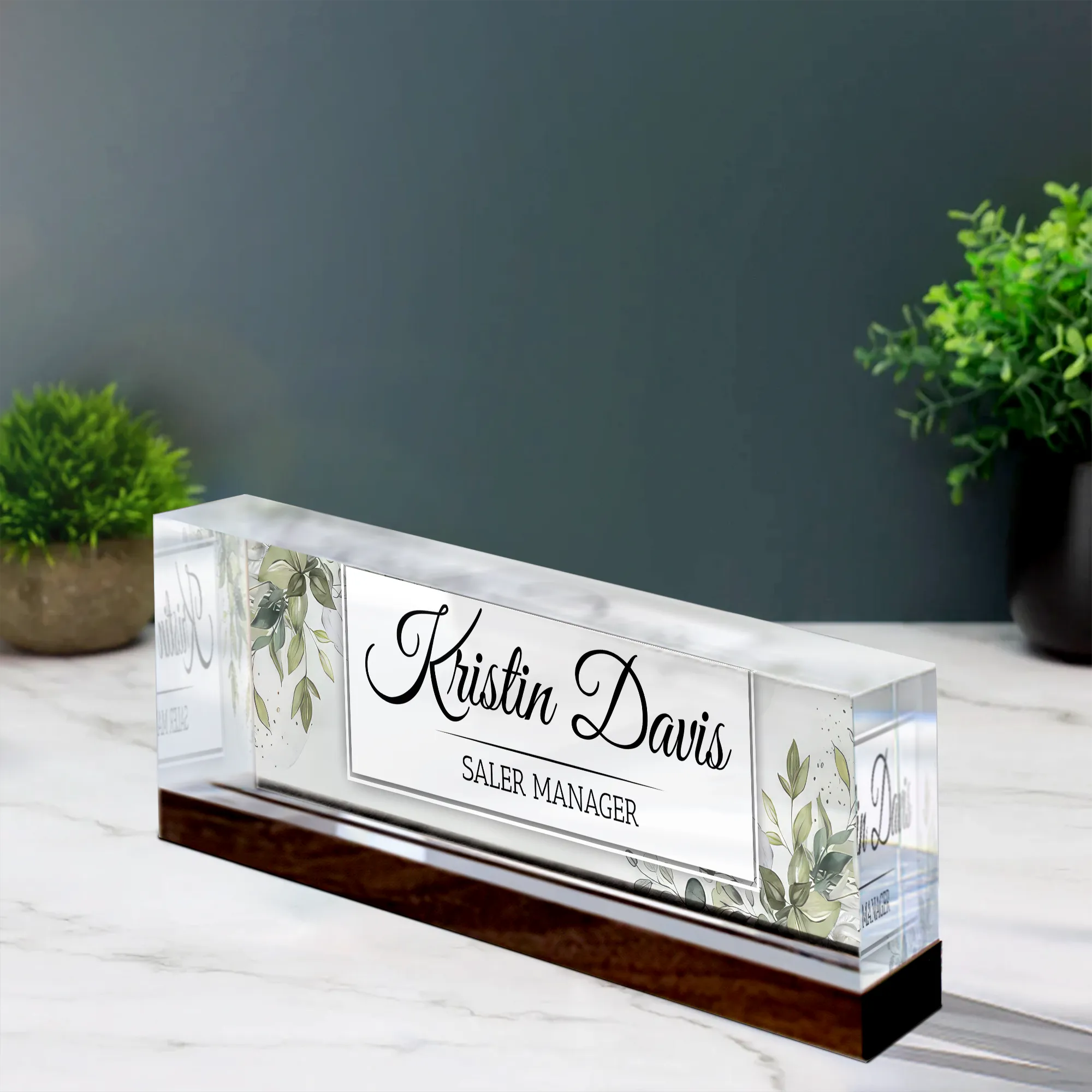 Personalized Foral Desk Name Plate, Custom Acrylic Desk Name TD81-65