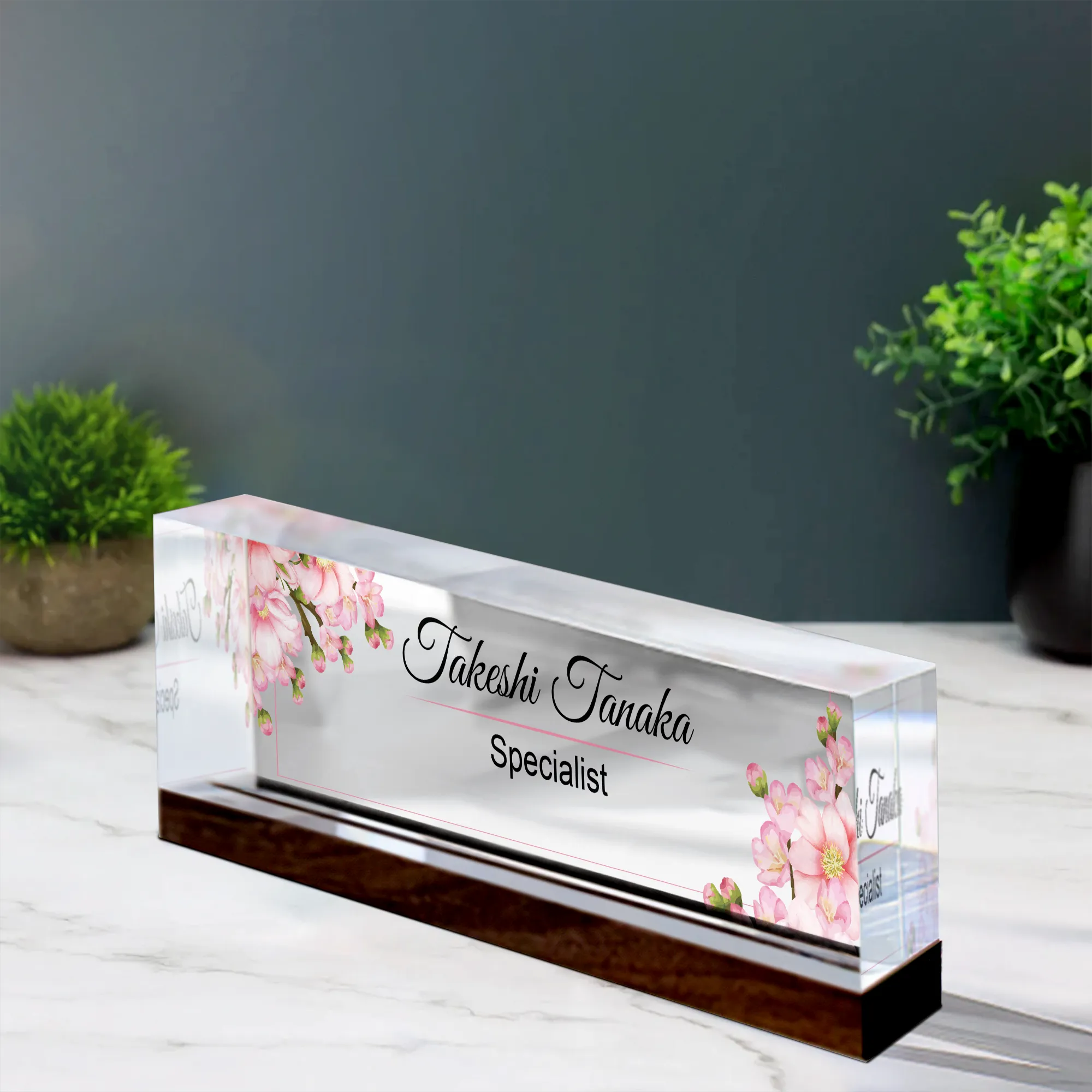 Personalized Foral Desk Name Plate, Custom Acrylic Desk Name TD81-65