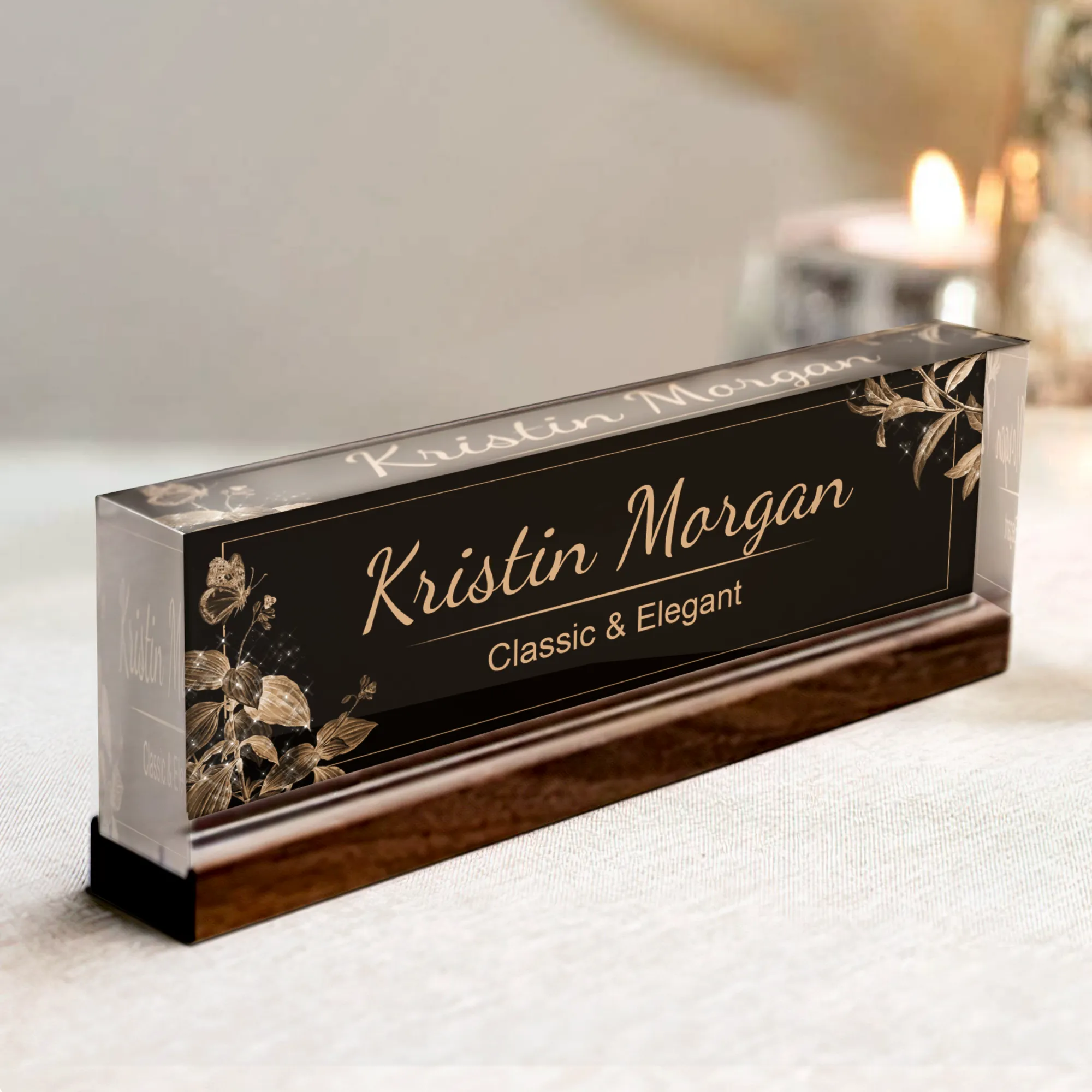 Personalized Foral Desk Name Plate, Custom Acrylic Desk Name TD81-65