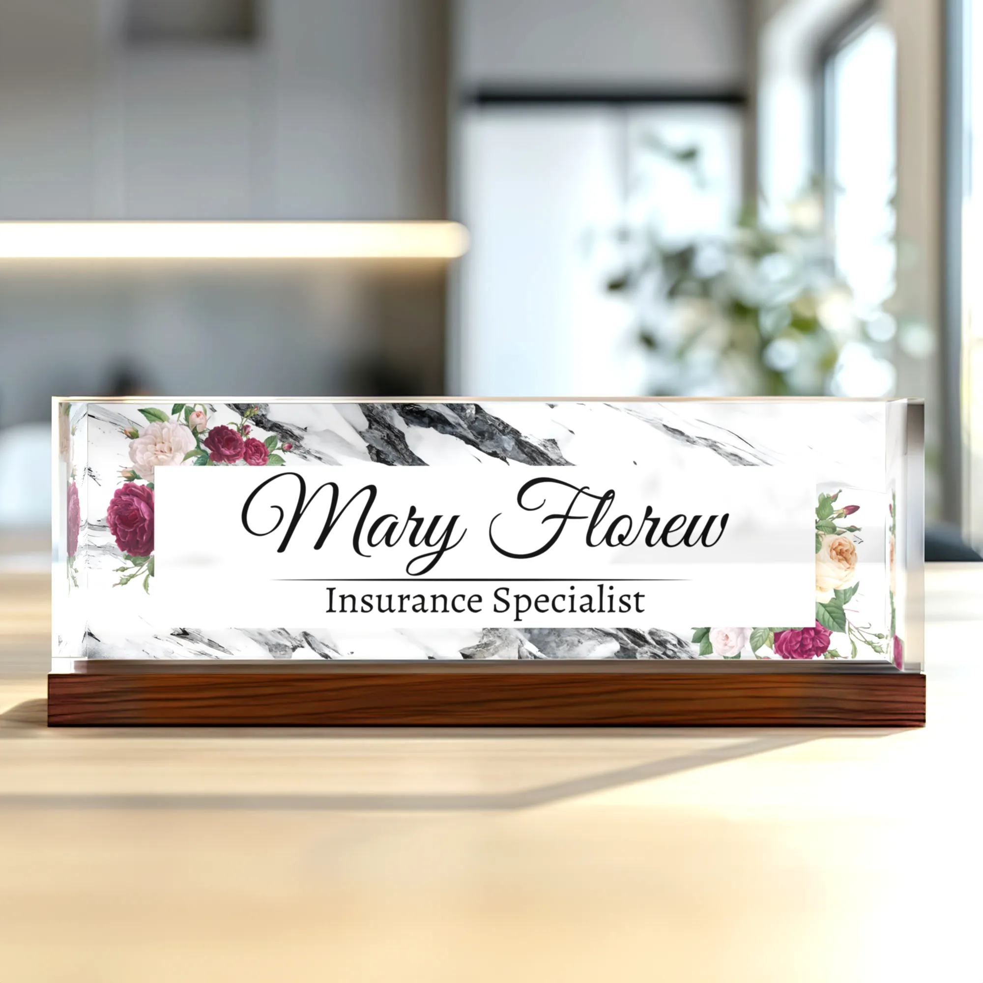 Personalized Foral Desk Name Plate, Custom Acrylic Desk Name TD81-65