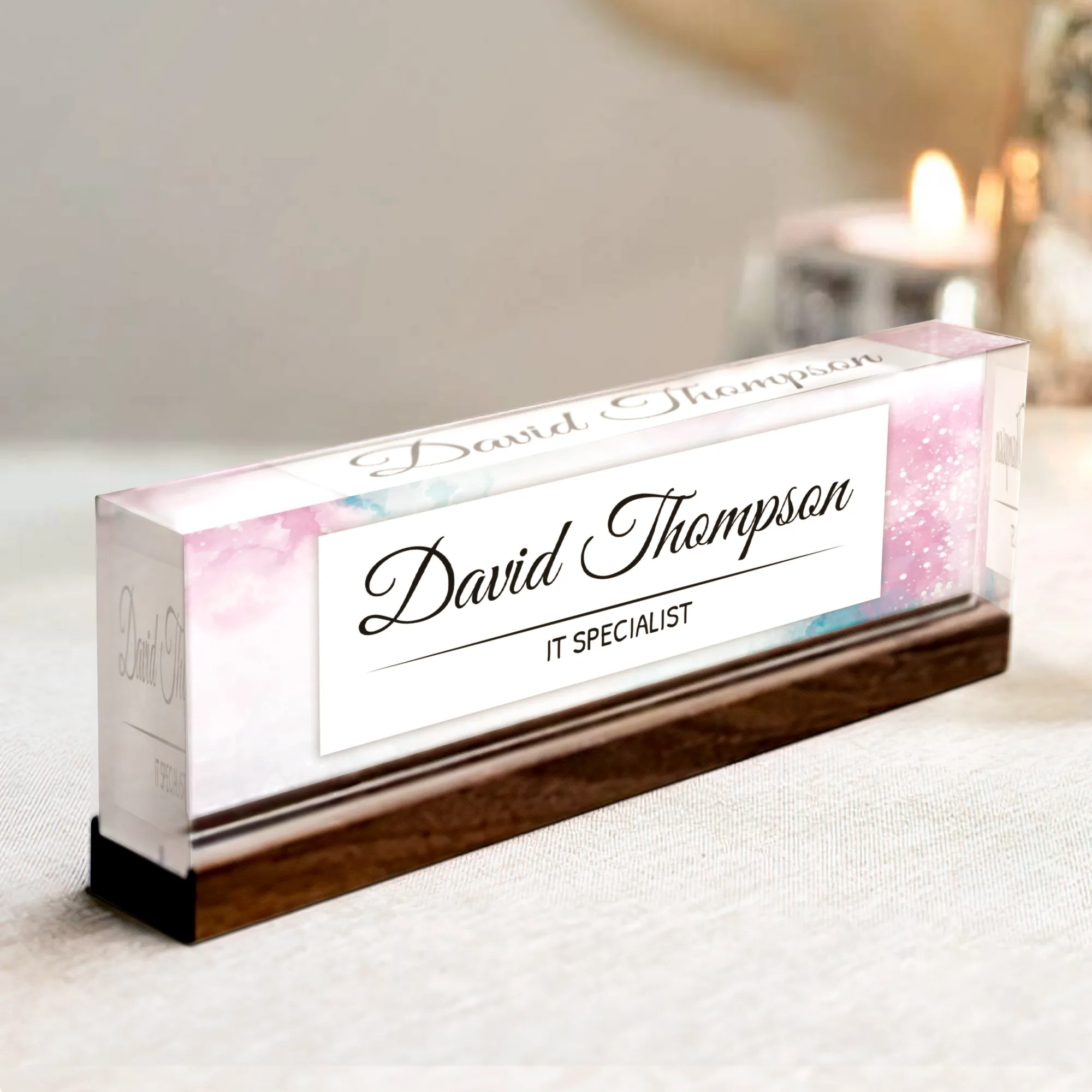 Personalized Foral Desk Name Plate, Custom Acrylic Desk Name TD81-65