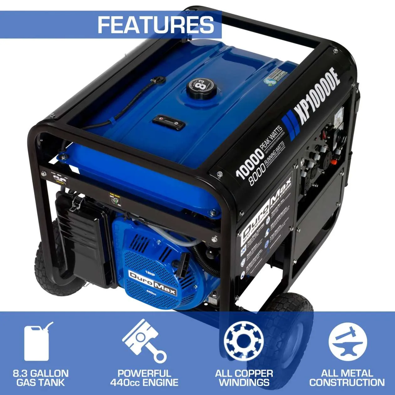 REFURB DuroMax XP10000E 10,000 Watt Gasoline Generator Blue / Black (Grade A)