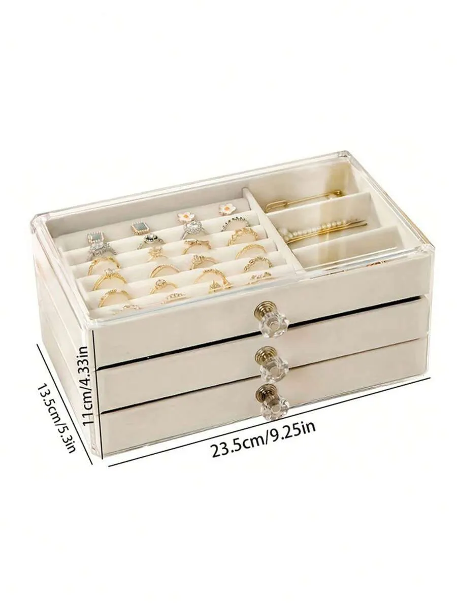 Reriti Acrylic Velvet 3-Layer Drawer Jewelry Box - Beige