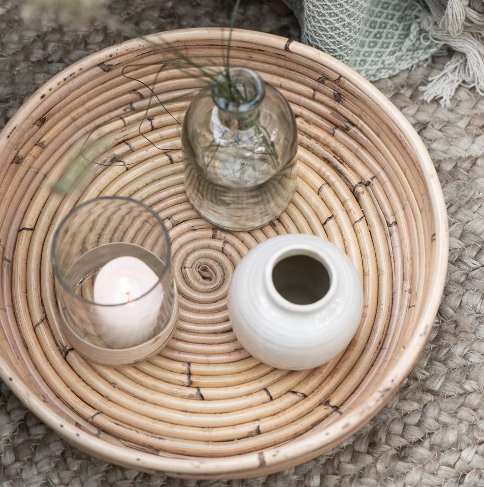 Set of Two Honey Coloured Rattan Trays