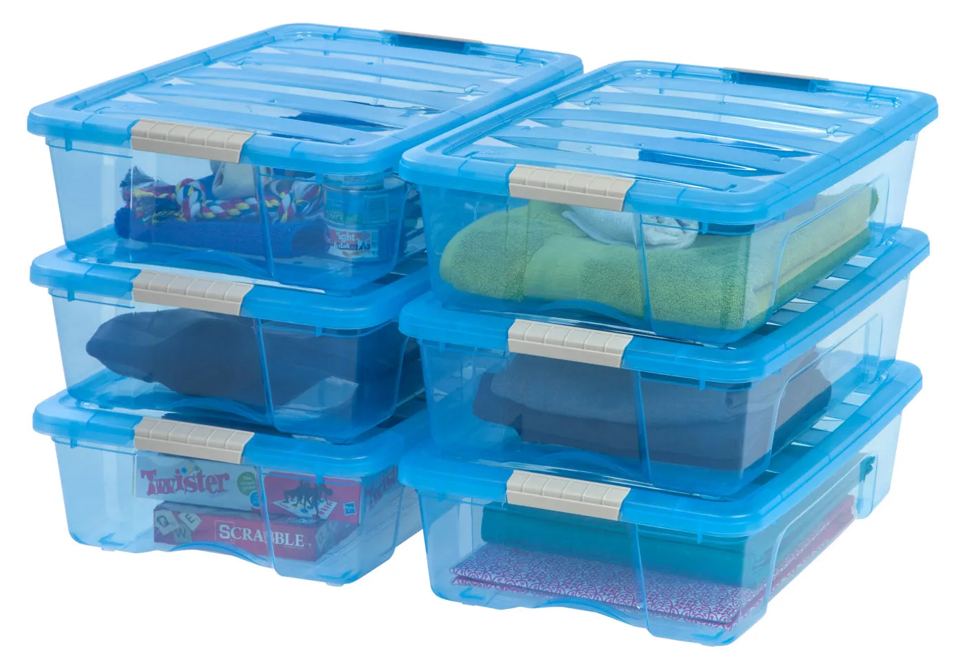 Stack & Pull™ Storage Box - 26 QT, 6 Pack, Trans Blue