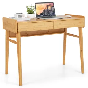 Tangkula Bamboo Computer Desk with 2 Storage Drawers