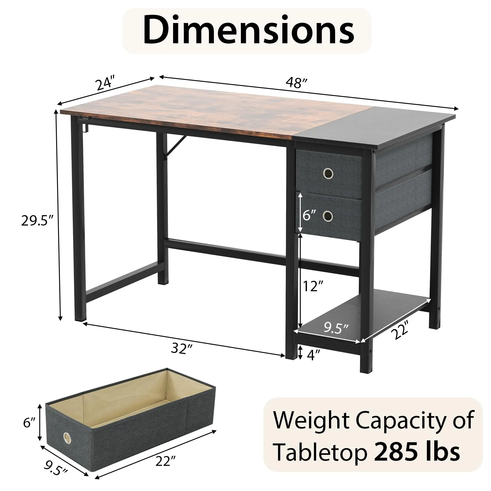 Tangkula Computer Desk with 2 Drawers, Modern Home Office Desk with Hanging Hook & Storage Shelf